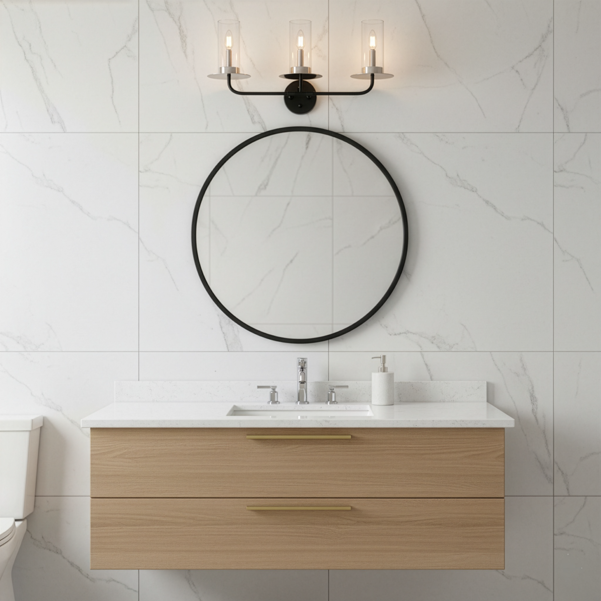 Aura 3-Bulb Two-Toned Vanity Light - Contemporary Vanities in Champagne Gold/Matte Black/Brushed Nickel