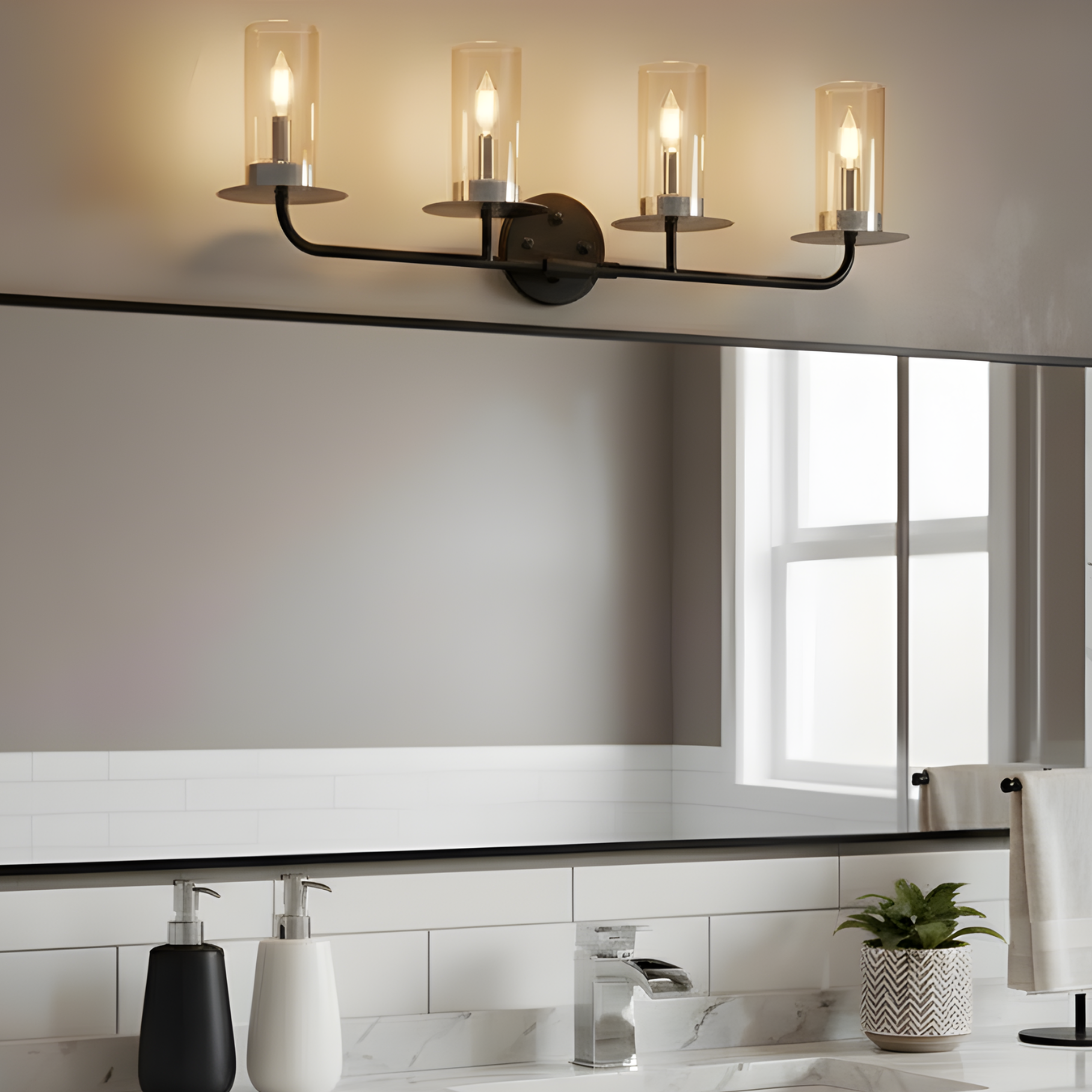 Aura 4-Bulb Two-Toned Vanity Light - Refined Vanities in Champagne Gold/Matte Black/Brushed Nickel