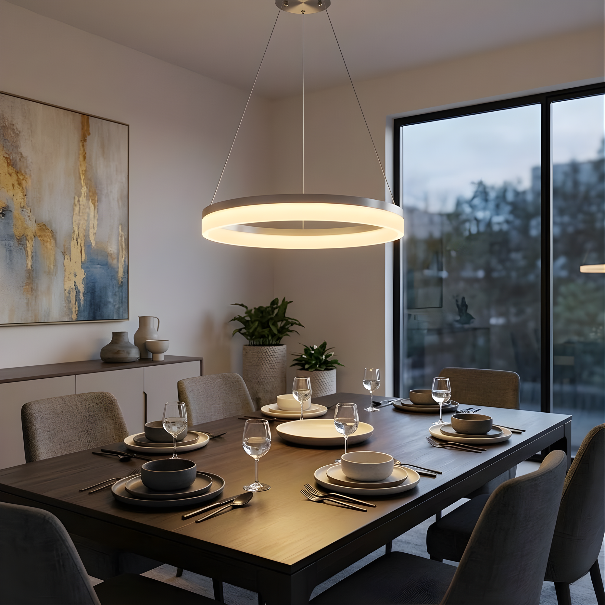 Elio 24" 35W LED Halo Acrylic Lens Pendant Brushed Nickel - Transitional Pendants