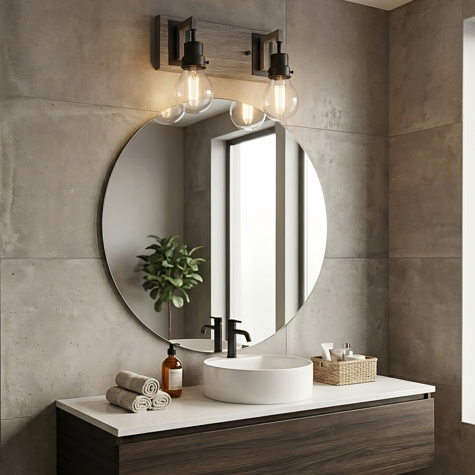 Roxton 2-Light Vanity with Wood Style Accents - Statement-Making Vanities in Matte Black