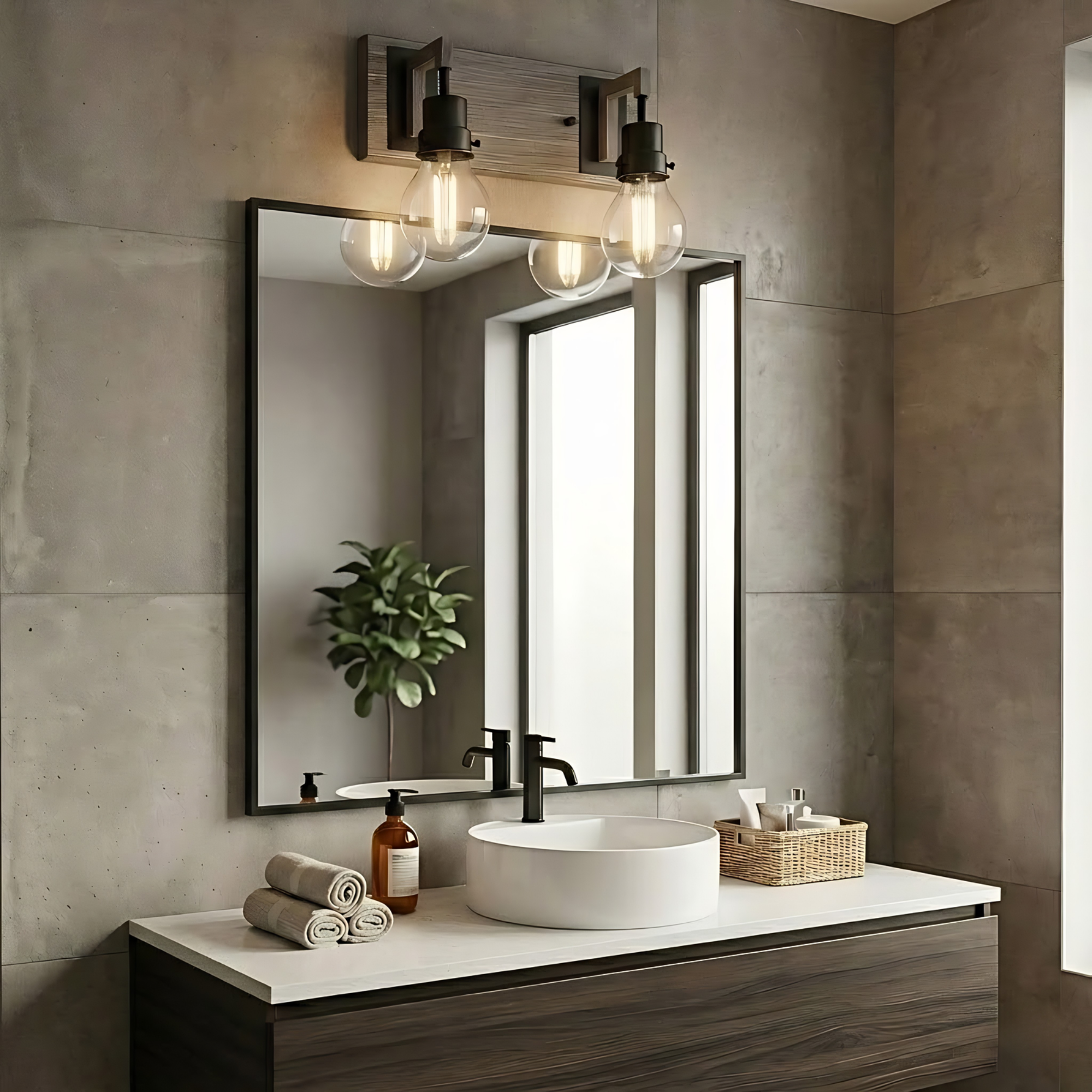 Roxton 2-Light Vanity with Wood Style Accents - Statement-Making Vanities in Matte Black