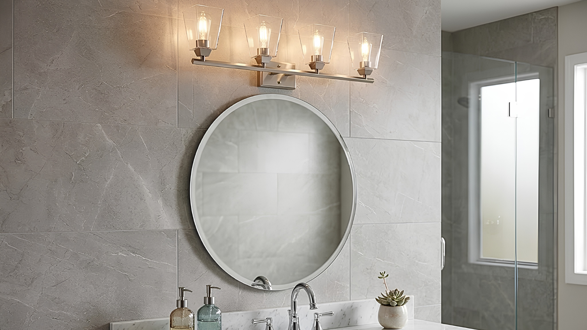 Blair 4-Light Clear Glass Vanity - Statement-Making Vanities in Brushed Nickel