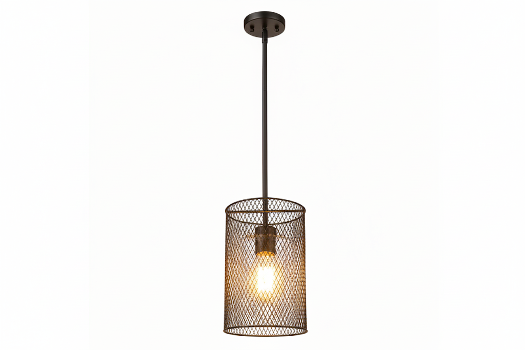 Salerno 1-Light Mesh Cylinder Pendant Frosted Glass E26 - Decorative Pendants in Matte Black