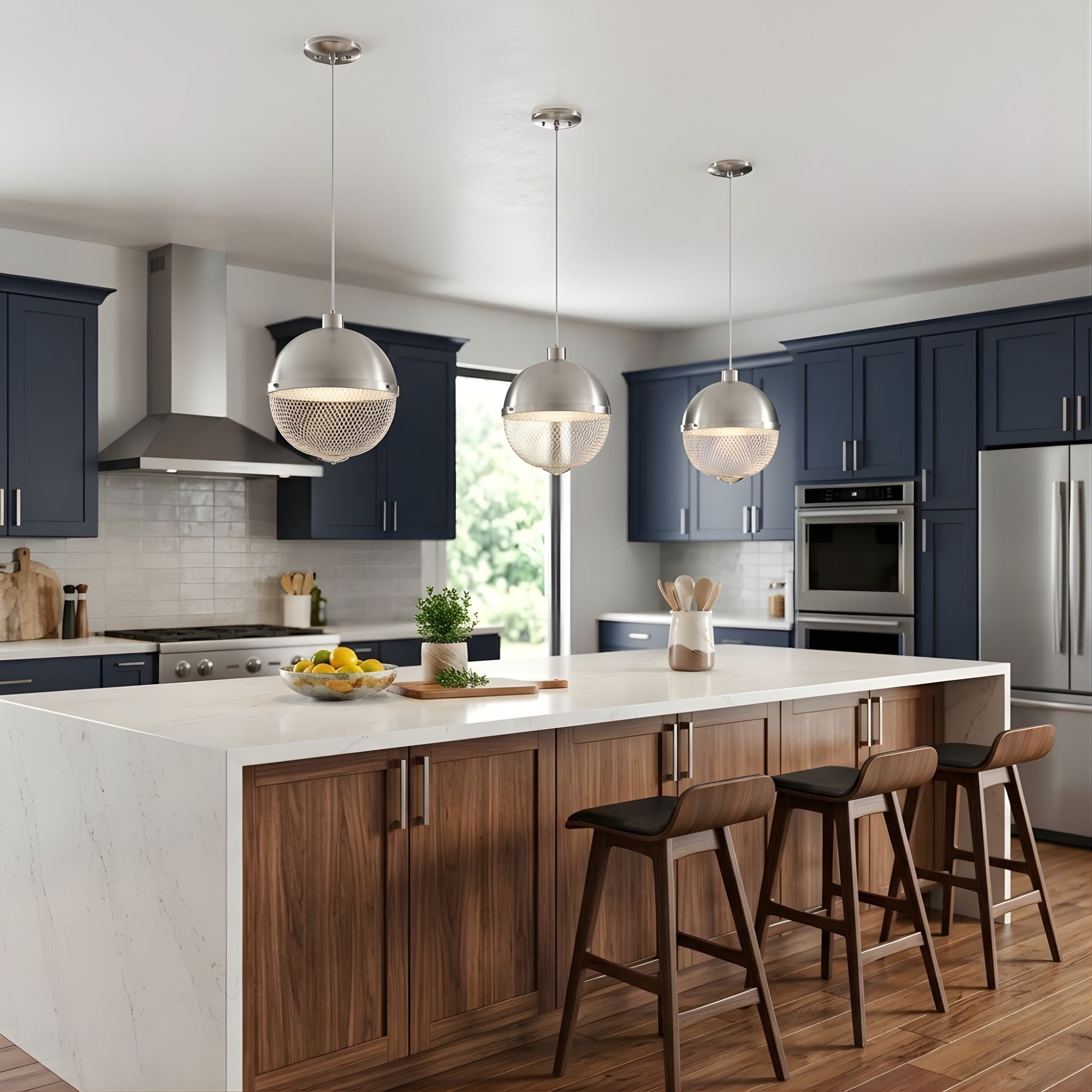 Parma 1-Light Metal and Mesh Globe Pendant E26 - Eye-Catching Pendants in Brushed Nickel