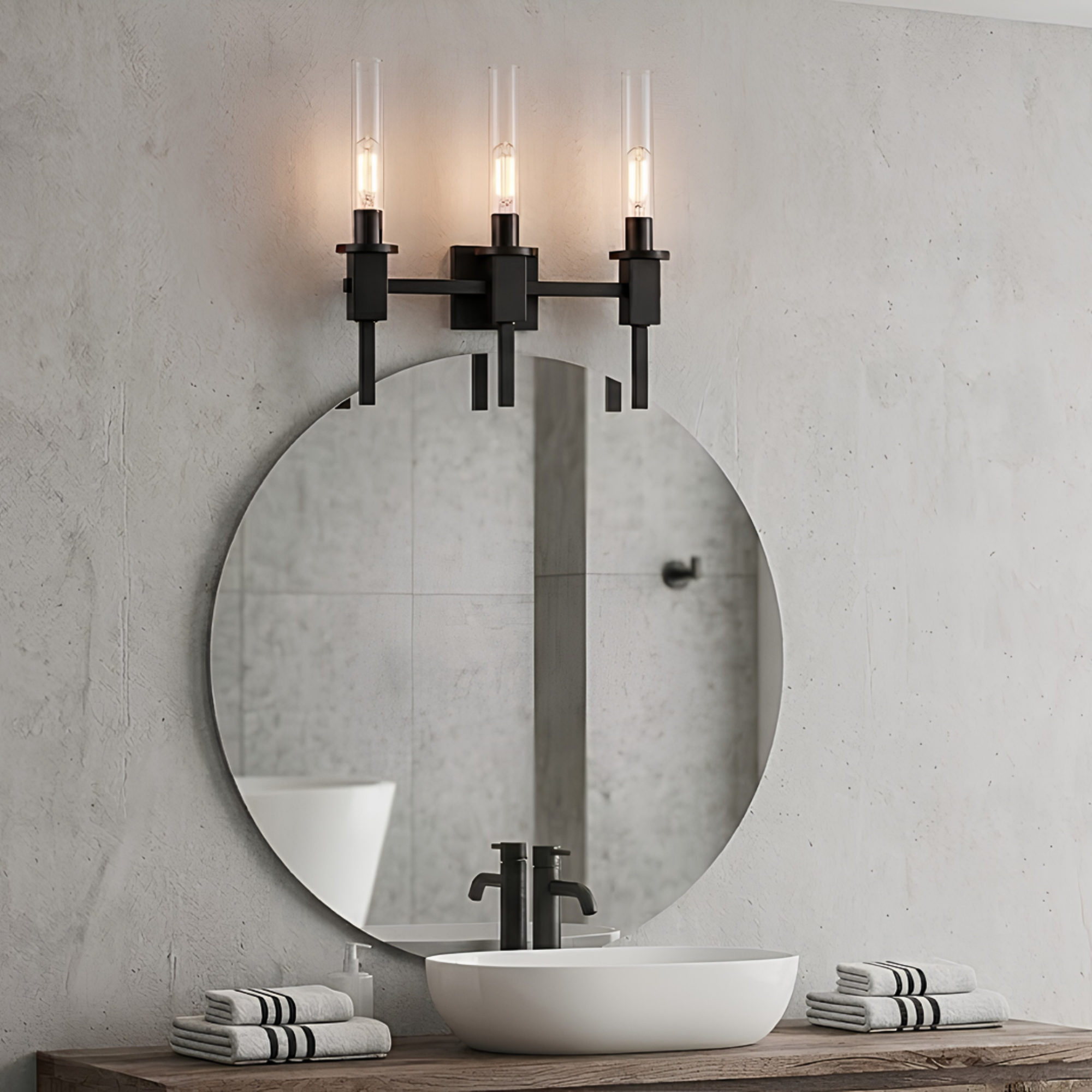 Roma 3-Light Clear Tube Glass Vanity - T10 8.5W LED 4K Lamps Included - High-Design Vanities