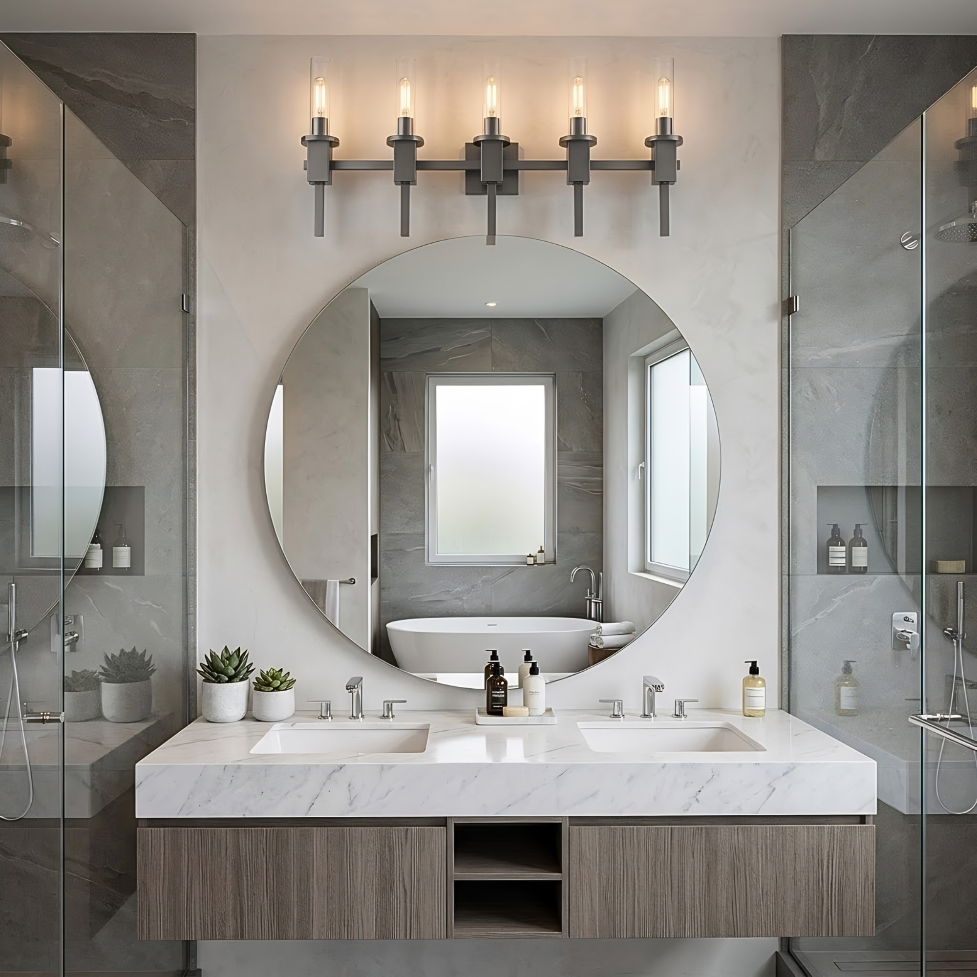 Roma 5-Light Clear Tube Glass Vanity - T10 8.5W LED 4K Lamps Included - Functional Vanities