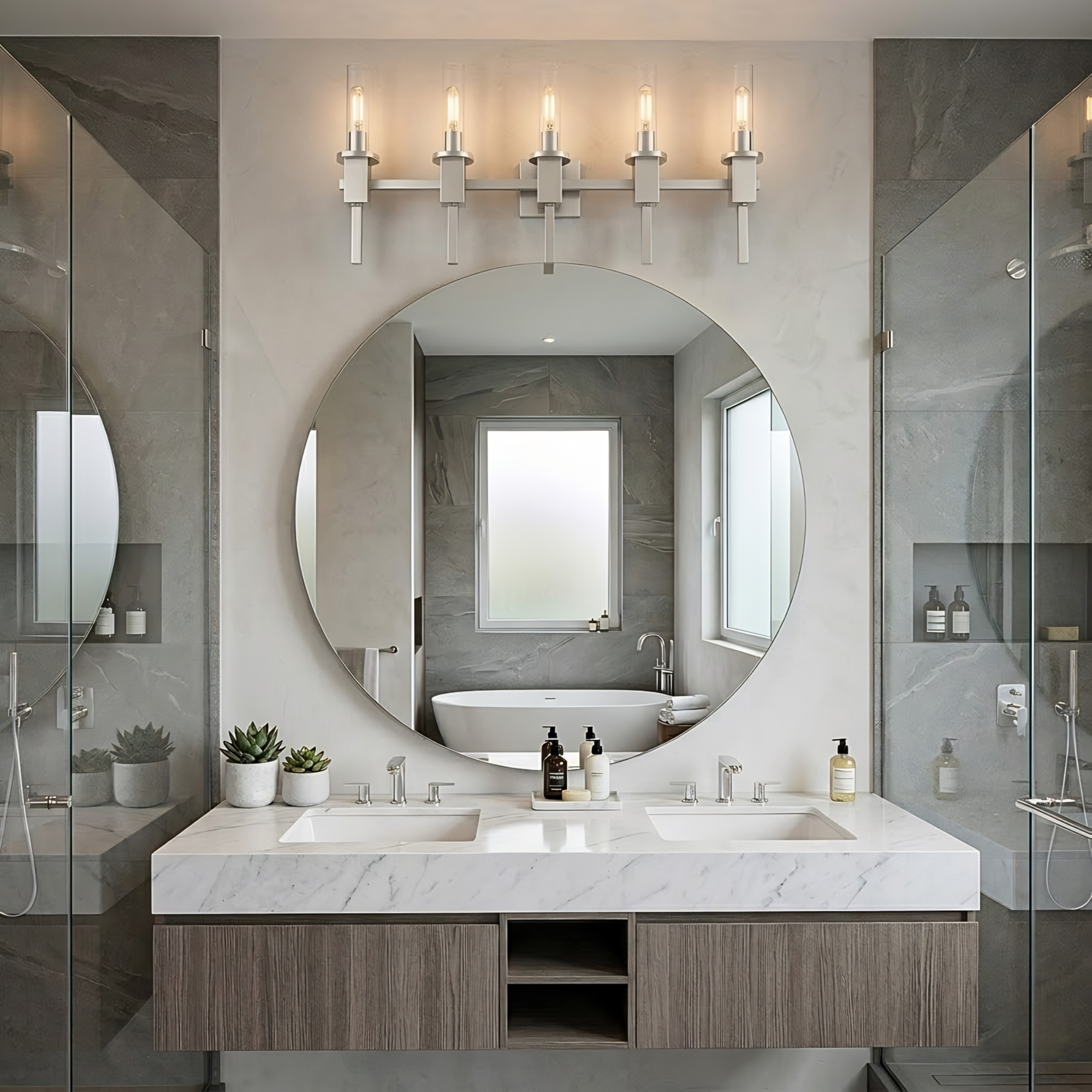 Roma 5-Light Clear Tube Glass Vanity - T10 8.5W LED 4K Lamps Included - Functional Vanities