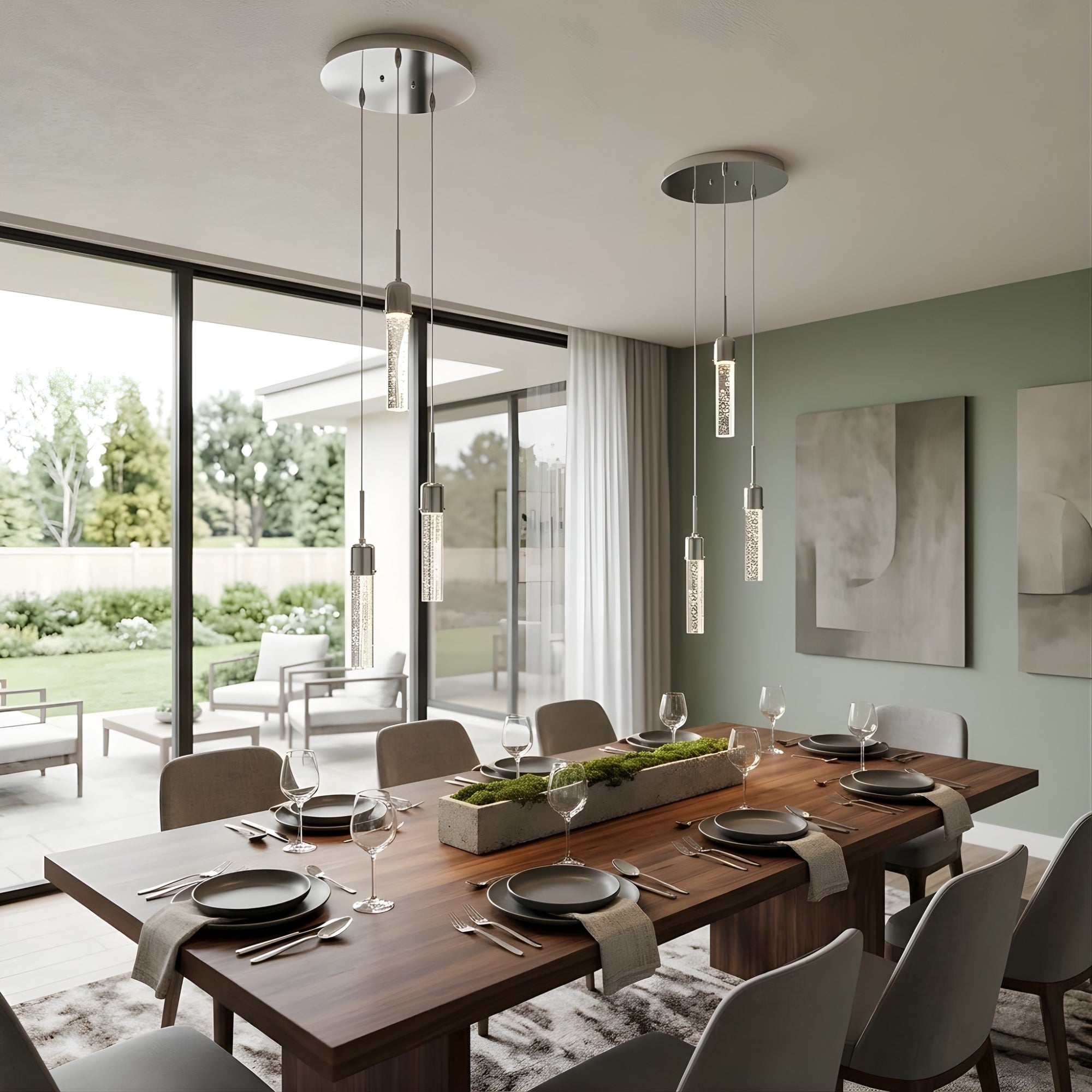 Soffi 3-light Illuminated Glass Cylinder Pendant - Chrome - Clean-Line Pendants