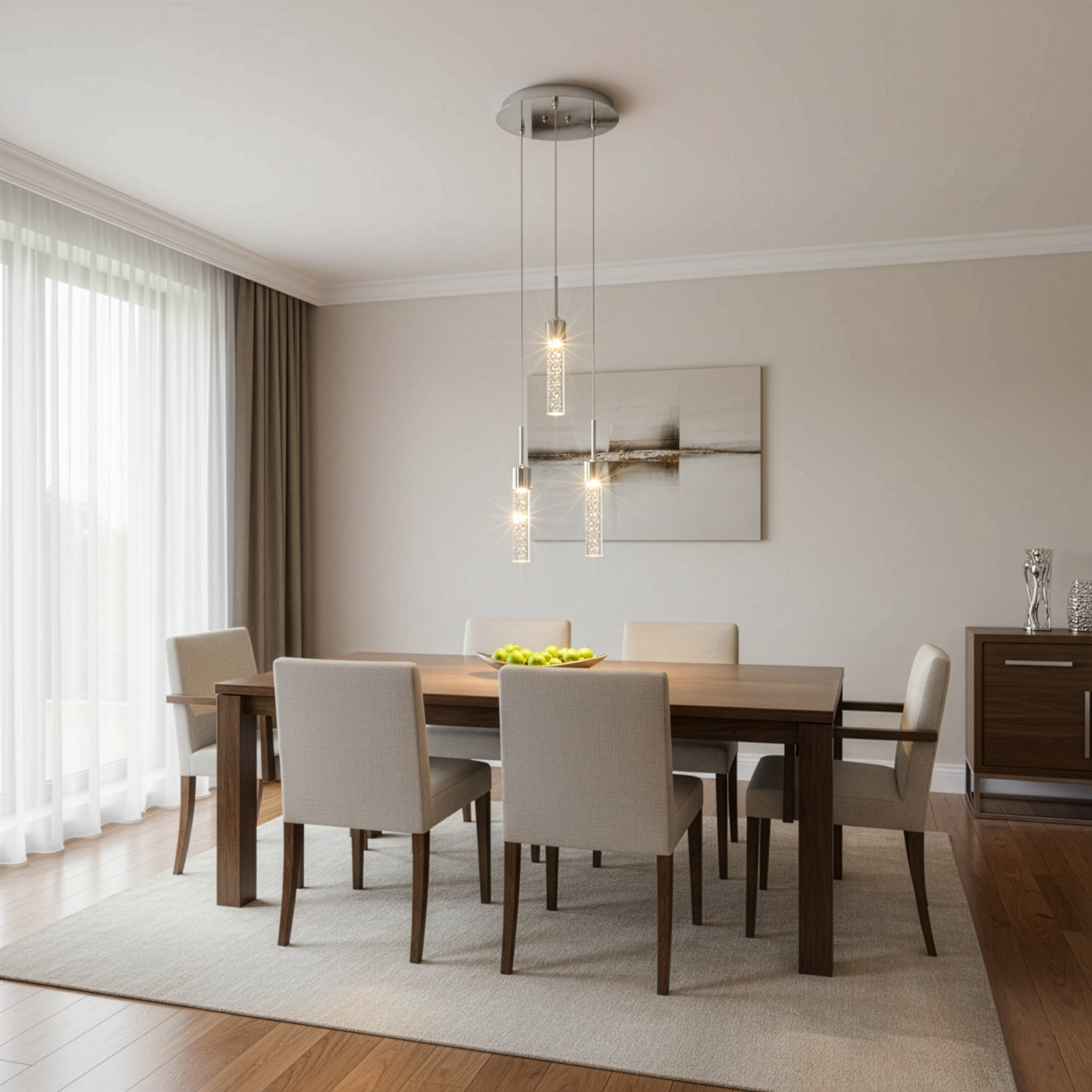 Soffi 3-light Illuminated Glass Cylinder Pendant - Chrome - Clean-Line Pendants