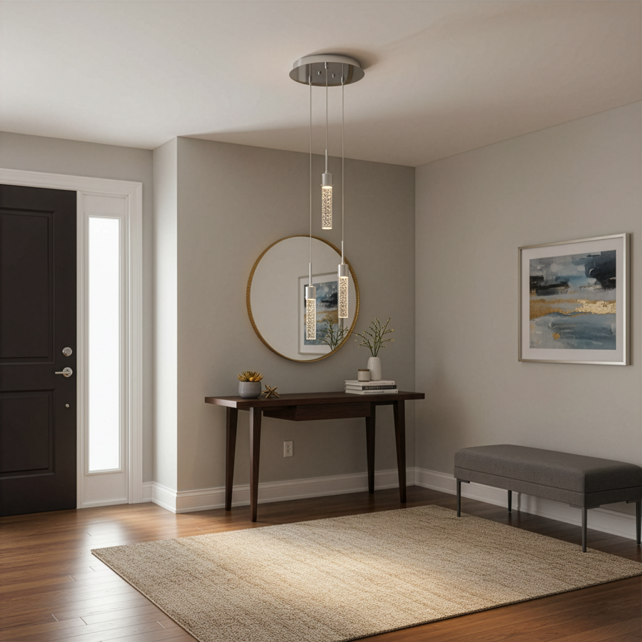 Soffi 3-light Illuminated Glass Cylinder Pendant - Chrome - Clean-Line Pendants