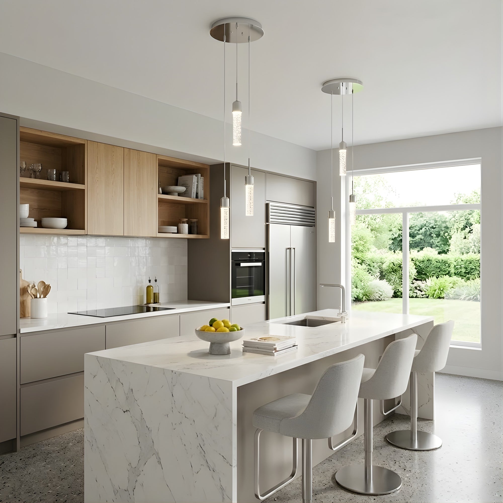 Soffi 3-light Illuminated Glass Cylinder Pendant - Chrome - Clean-Line Pendants