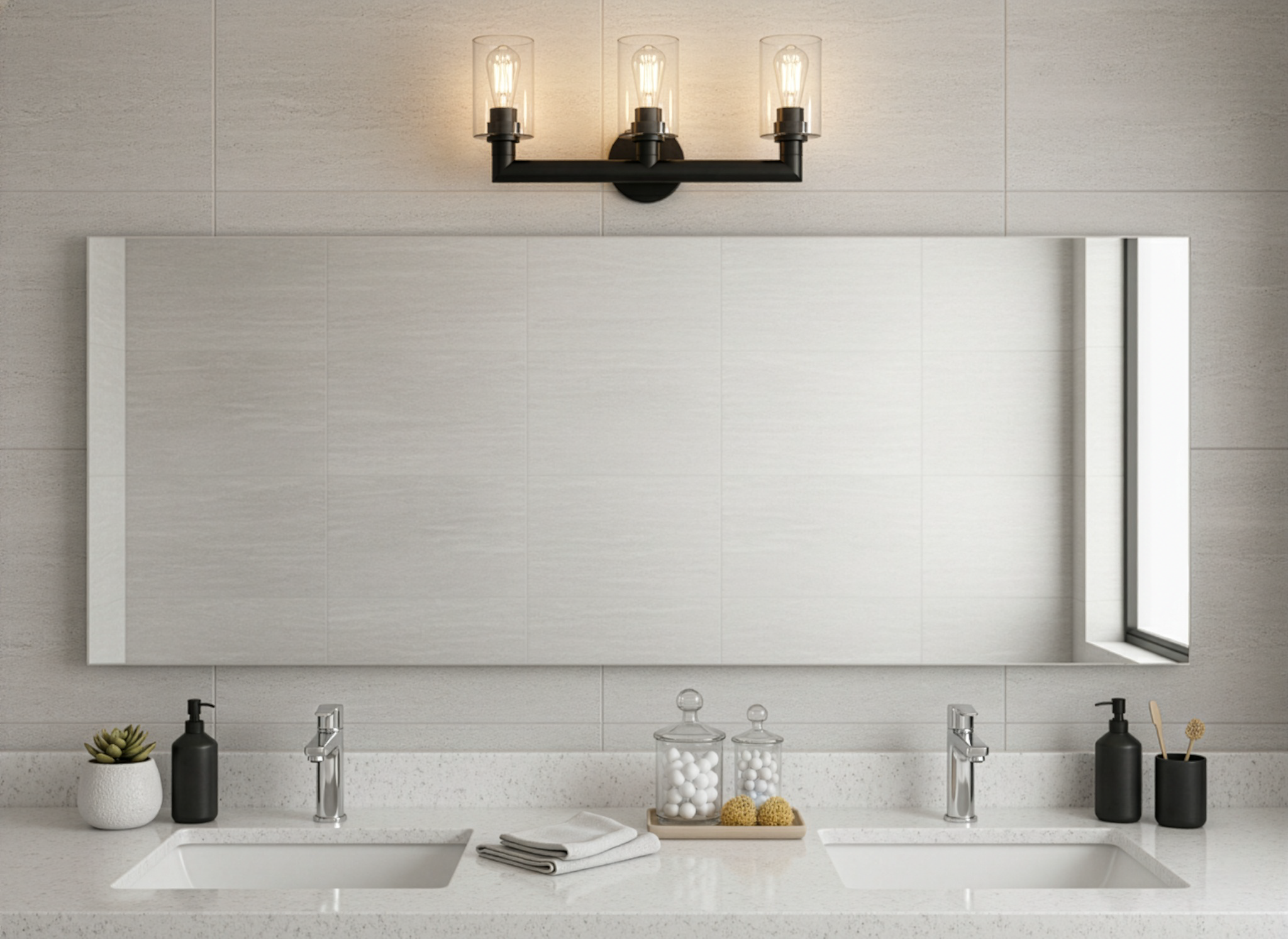 Yarra 3-Light Vanity - Matte Black - Clear Cylinder Glass - Architectural-Inspired Vanities