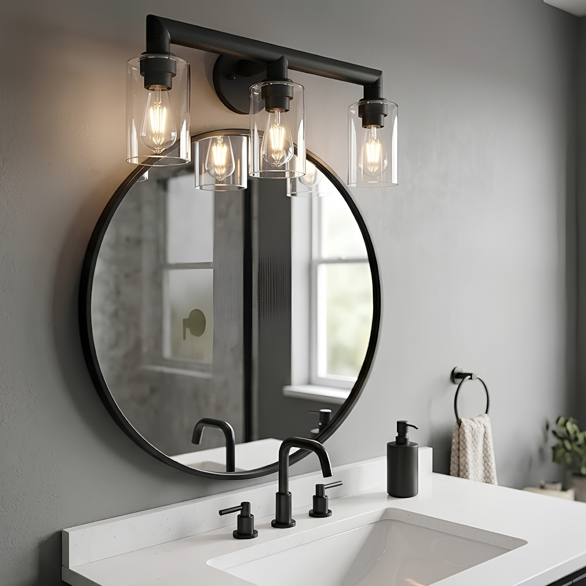 Yarra 3-Light Vanity - Matte Black - Clear Cylinder Glass - Architectural-Inspired Vanities