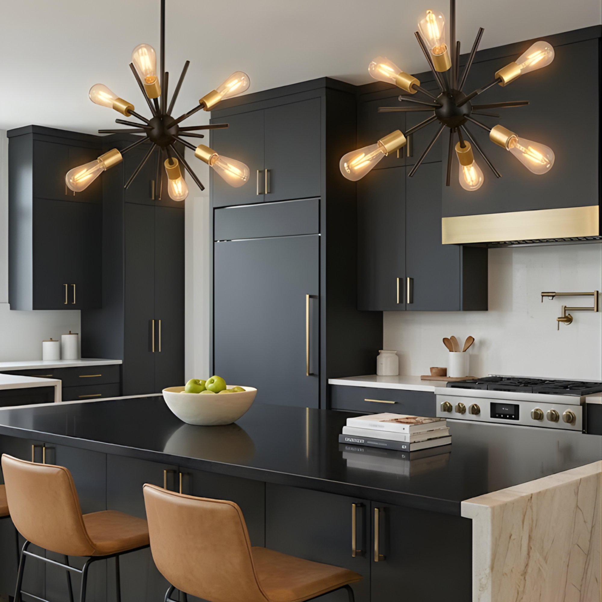 Sputnik 6-Ligth 14" Chandelier with Sockets - Eye-Catching Chandeliers in Matte Black / Champagne Gold