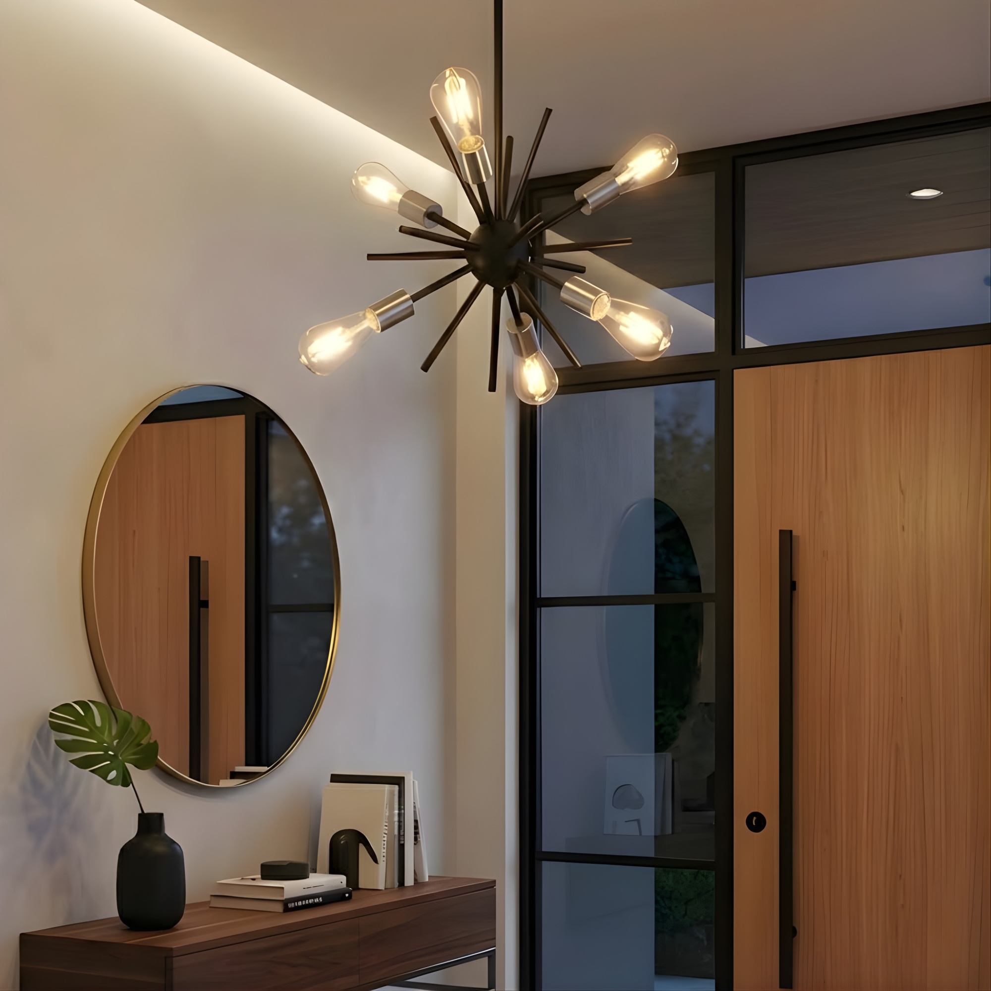 Sputnik 6-Ligth 14" Chandelier with Sockets - Classic Chandeliers in Matte Black / Brushed Nickel