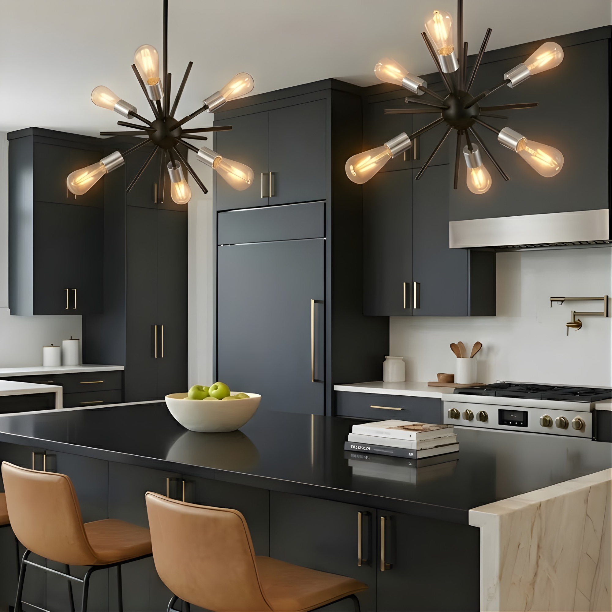 Sputnik 6-Ligth 14" Chandelier with Sockets - Classic Chandeliers in Matte Black / Brushed Nickel