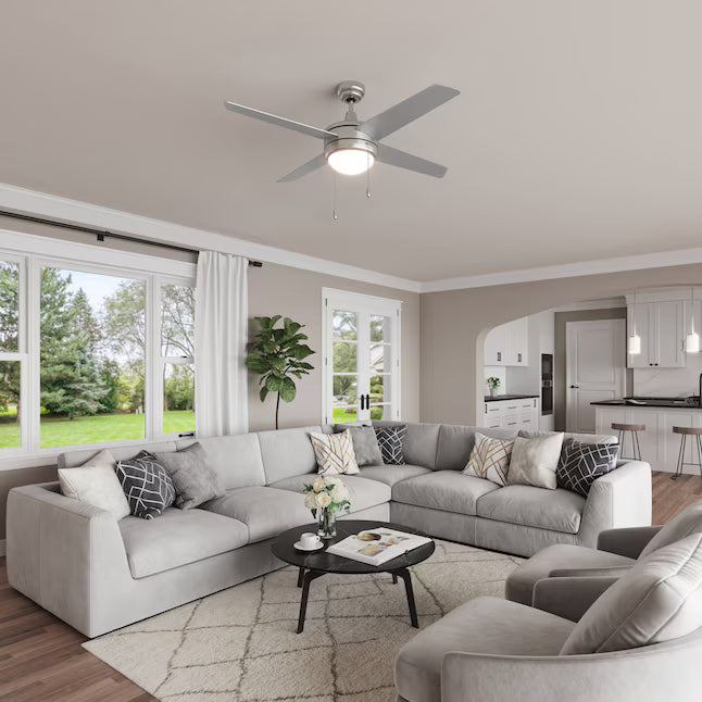 RP Lighting Europa 50″ Ceiling Fan — Brushed Nickel, 4 Blades, LED Light Kit Included - Eye-Catching Indoor Fans