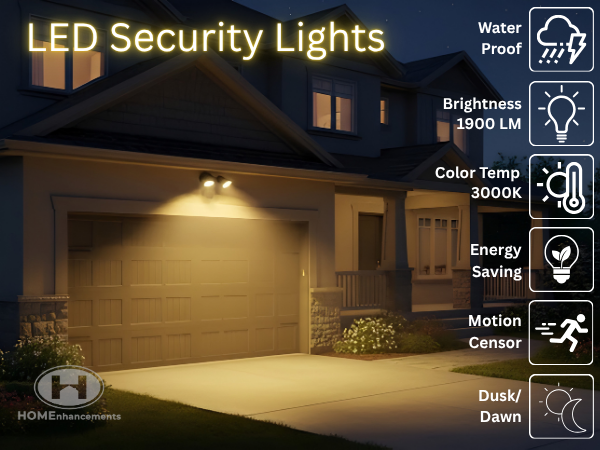 LED-Double Flood-Matte Black (includes Motion Sensor) 20W 3000K - Elegant Flood Lights