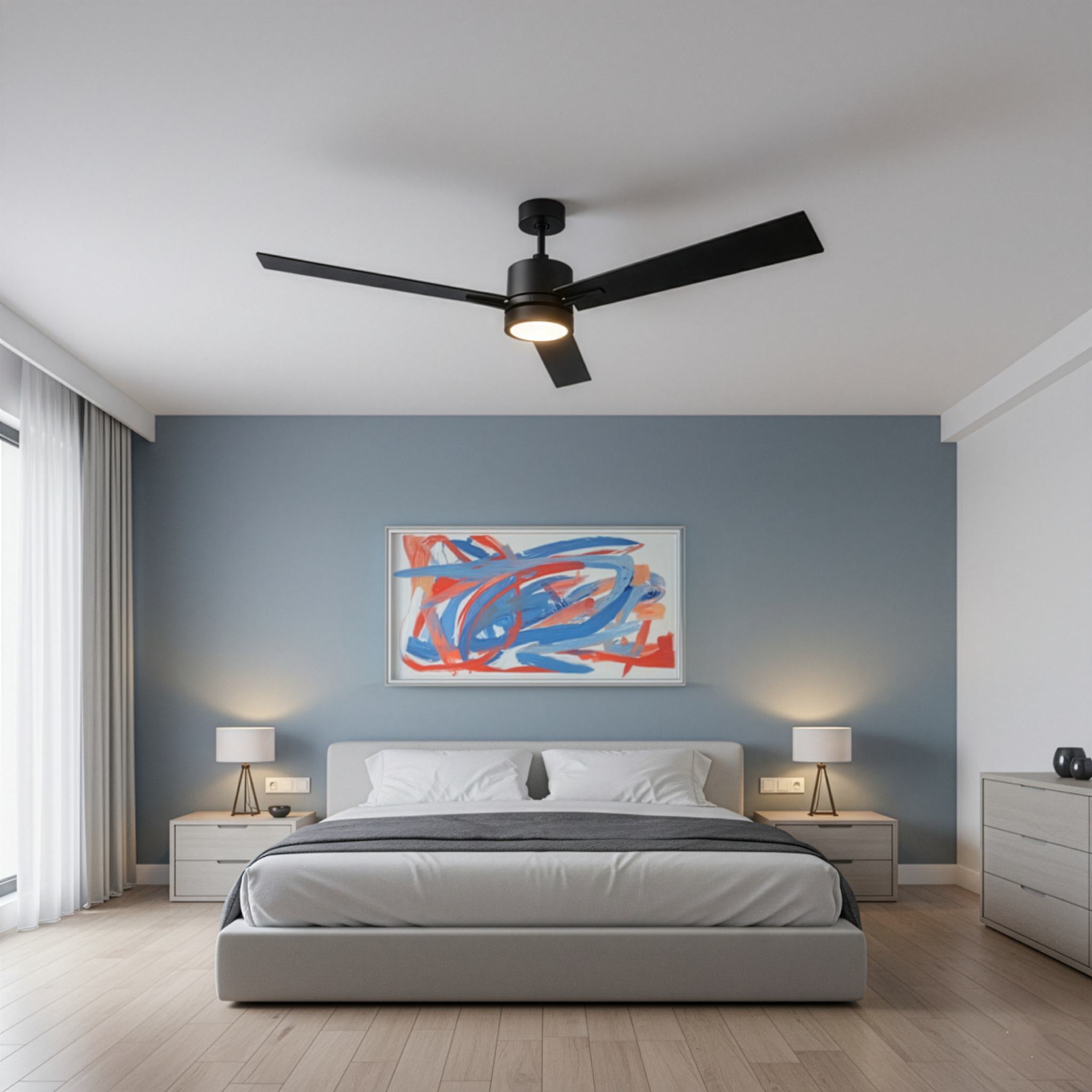 3-Blade 52" MB Fan Matte Black Blades 15W LED 3000K