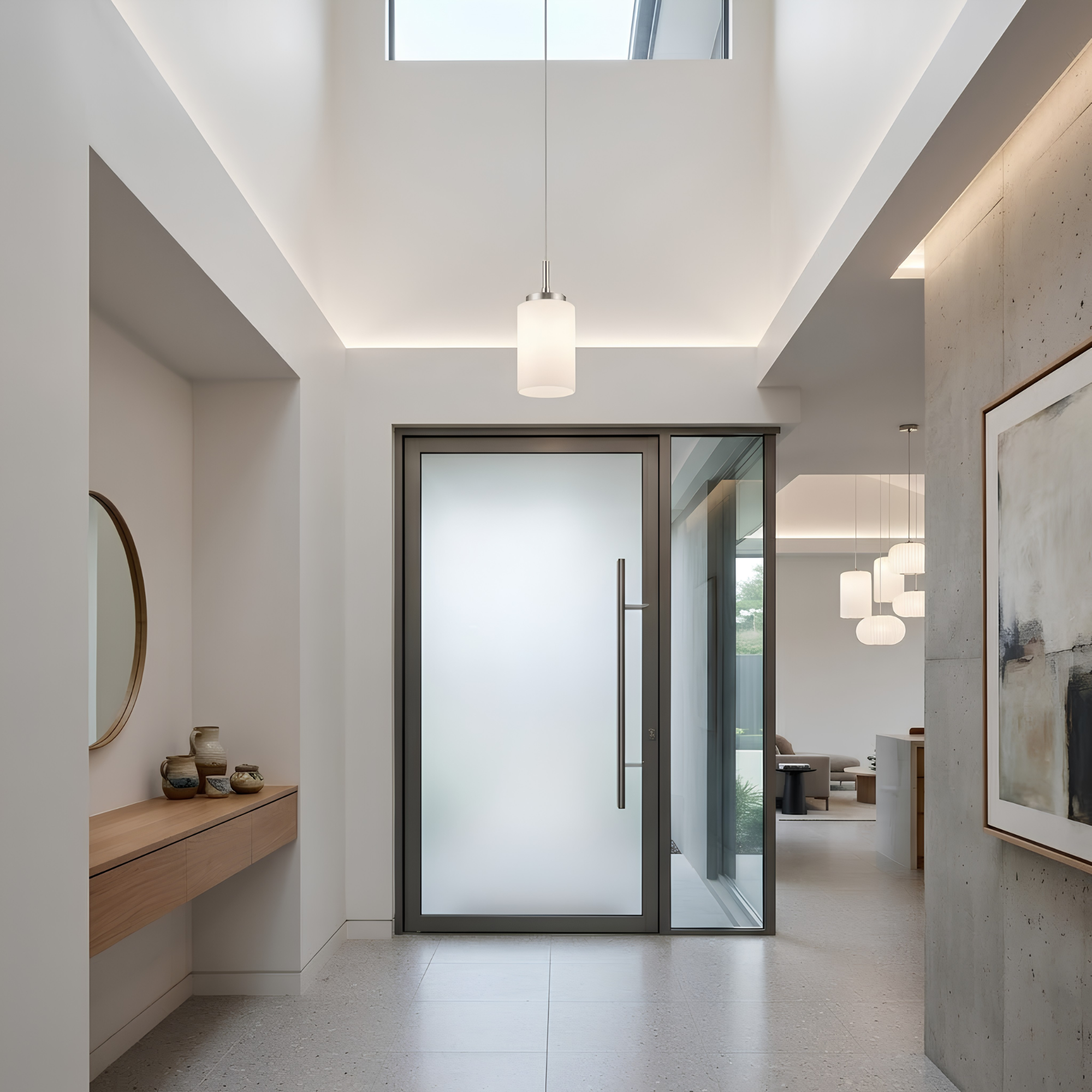 1-Light White Cylinder Glass Pendant - NK
