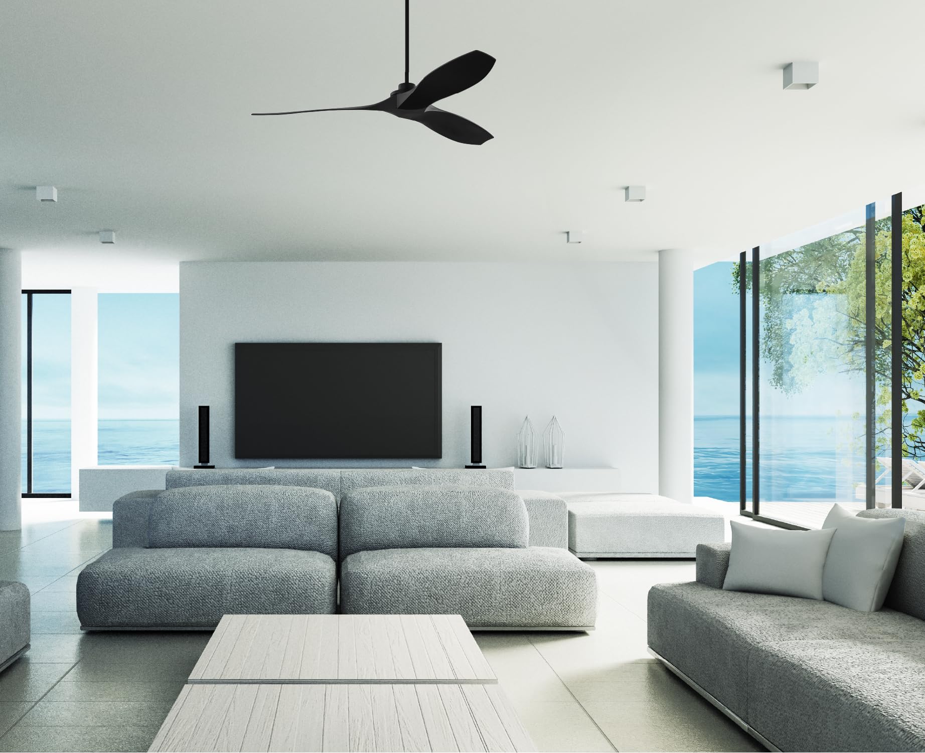 Collins Coastal Smart 60″ Outdoor Ceiling Fan — Midnight Black, 3‑Blades, Remote & Wet‑Rated
