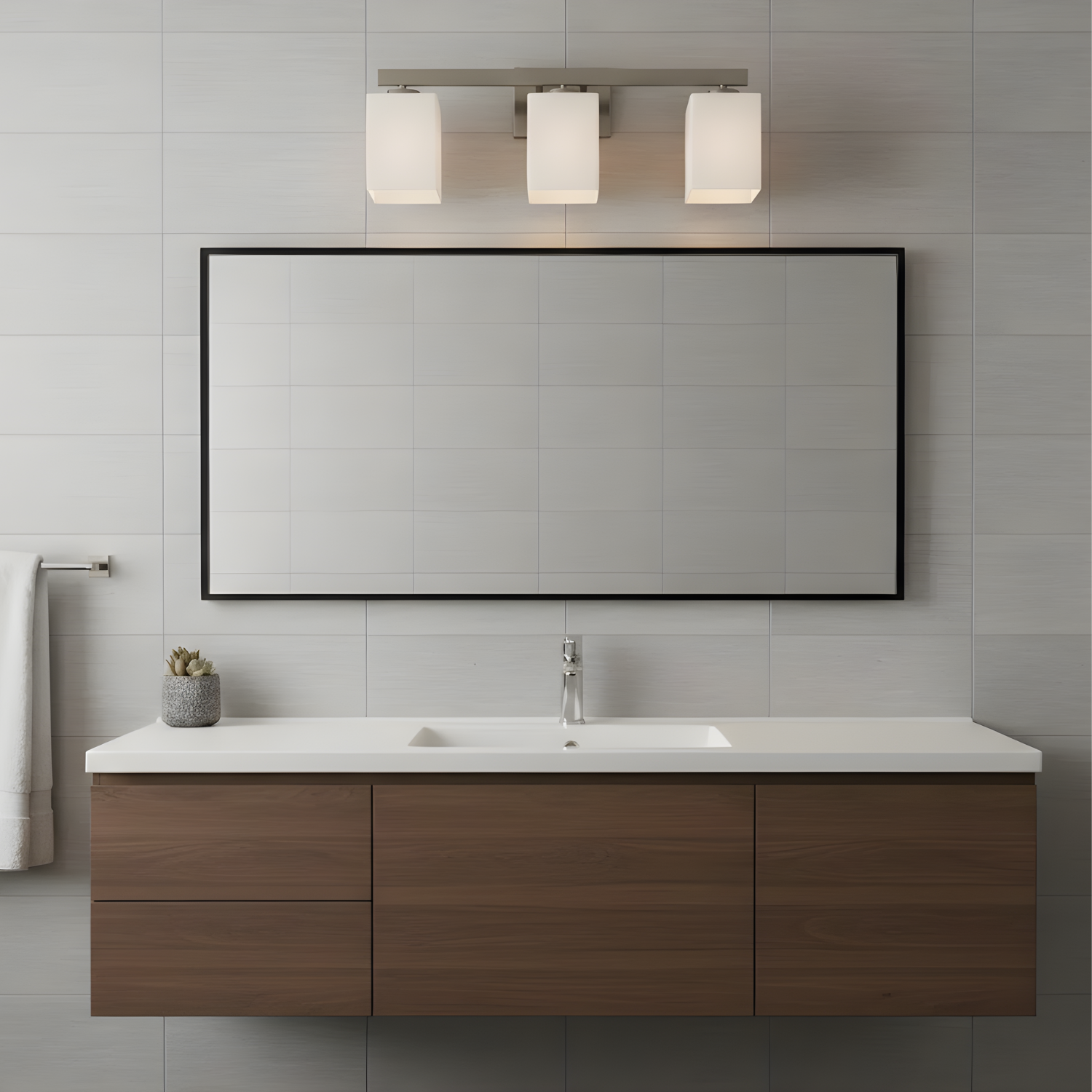 3-Light Vanity - Opal Glass - Refined Pendants in Brushed Nickel