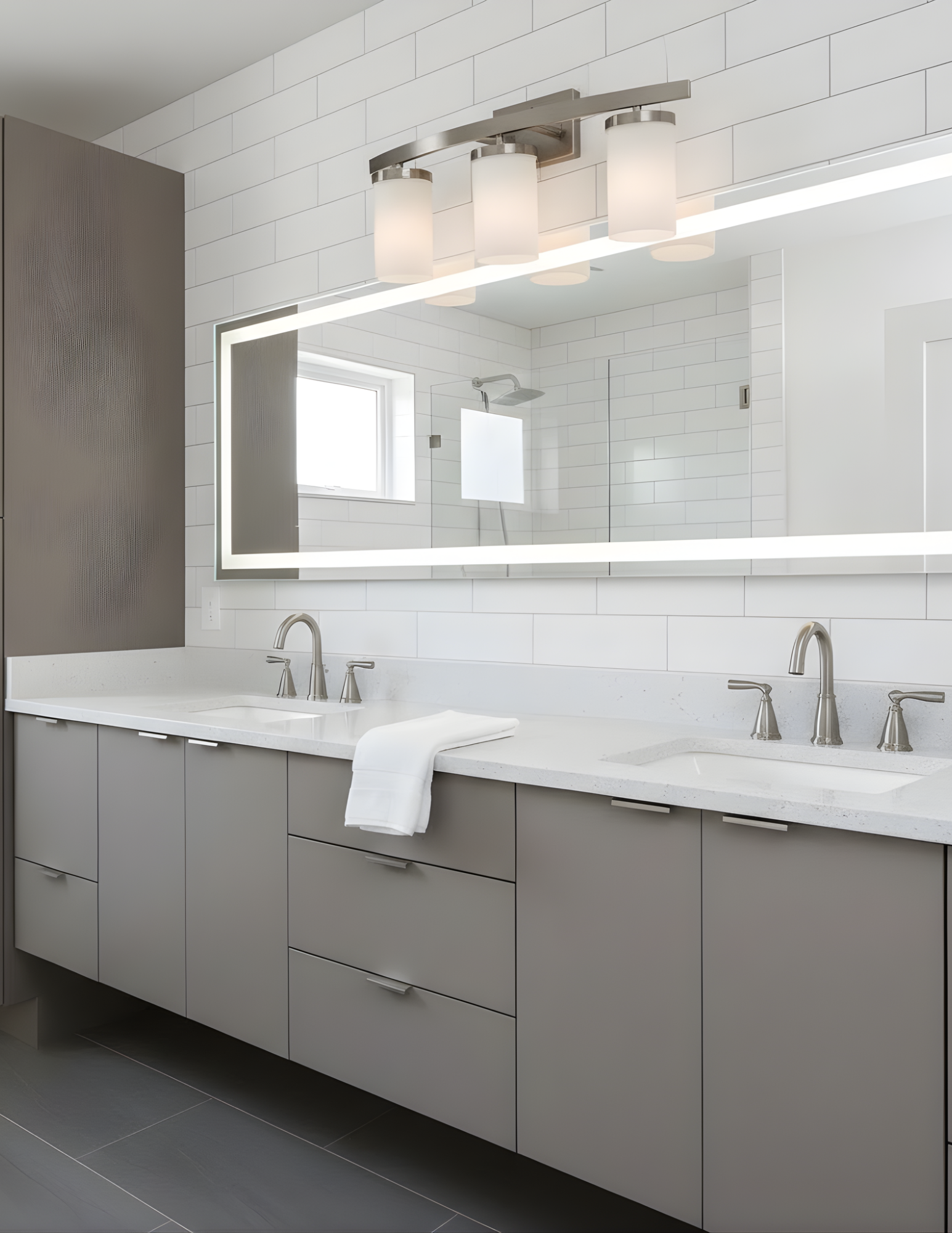 3-Light Vanity - Etched White Glass - Decorative Vanities in Brushed Nickel