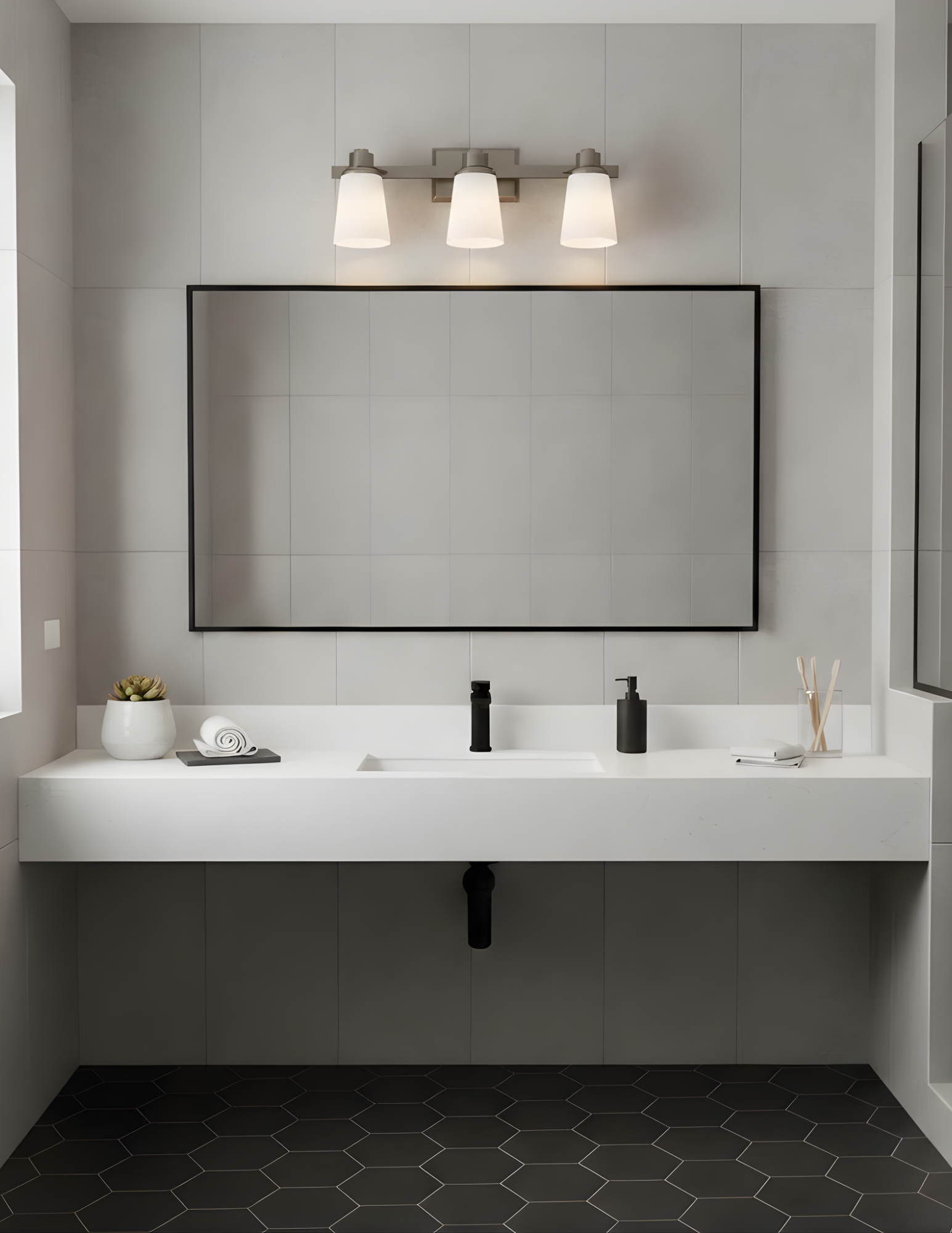 3-Light Vanity - White Frosted Glass - Chic Vanities in Brushed Nickel