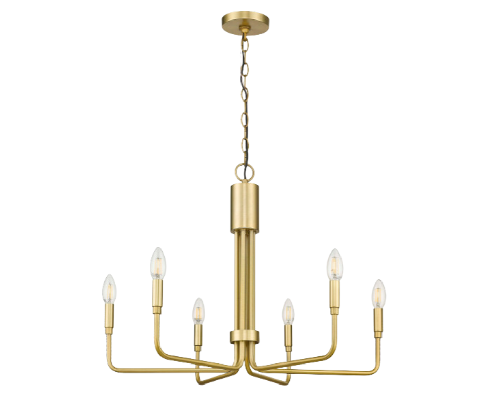 Alph 6-Light Modern Candle Style Flat Bottom Chandelier, Champagne Gold