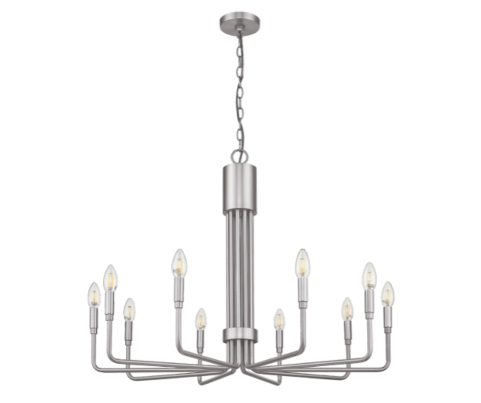 Alph 10-Light Modern Candle Style Flat Bottom Large Chandelier, Brushed Nickel