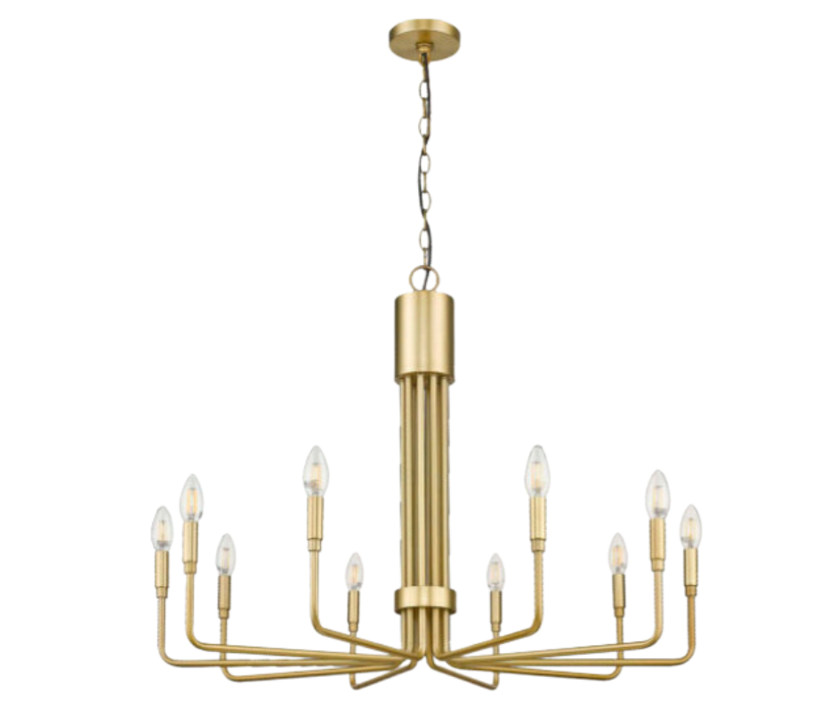 Alph 10-Light Modern Candle Style Flat Bottom Large Chandelier, Champagne Gold