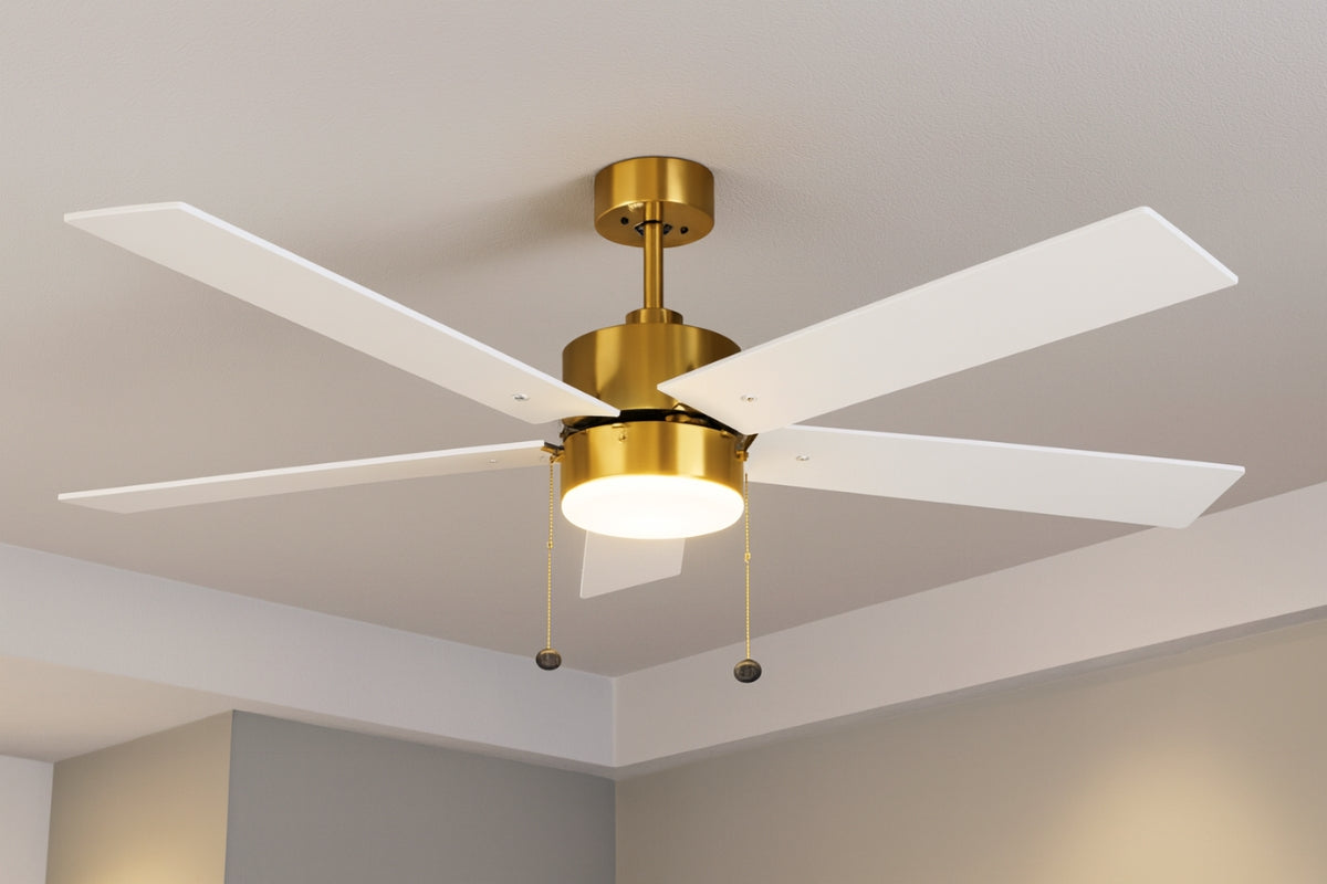 5-Blade 52" CG Modern Cylinder Fan White Blades Pull Chain 3K, 4K, 5K