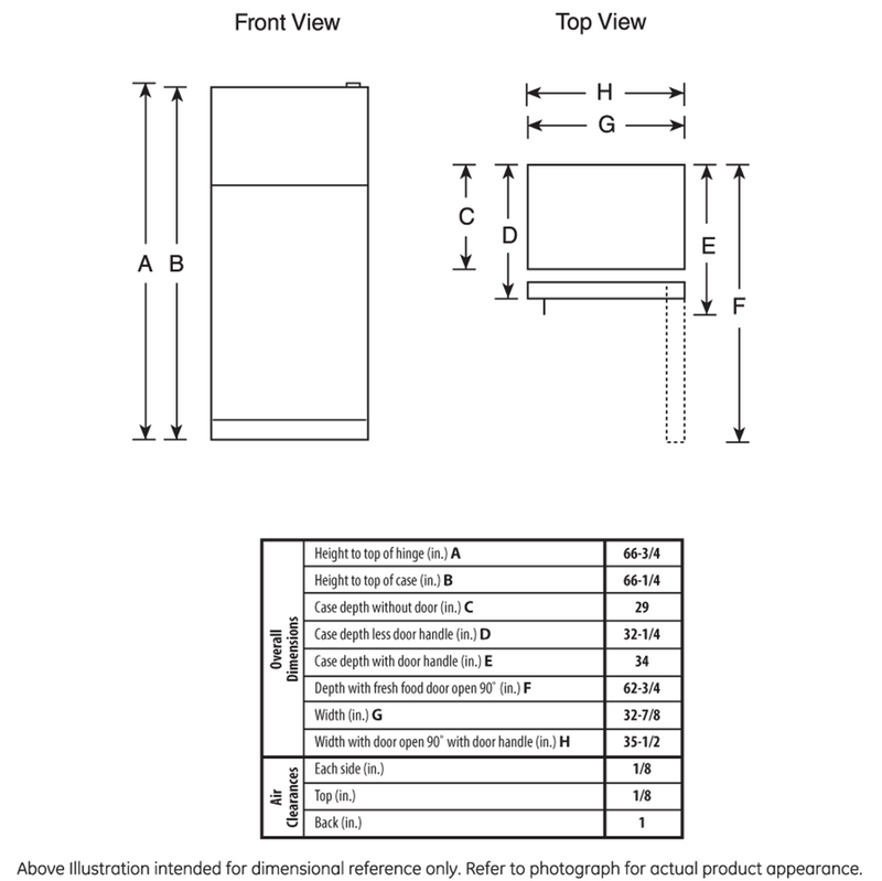 dimension for ge refrigerator