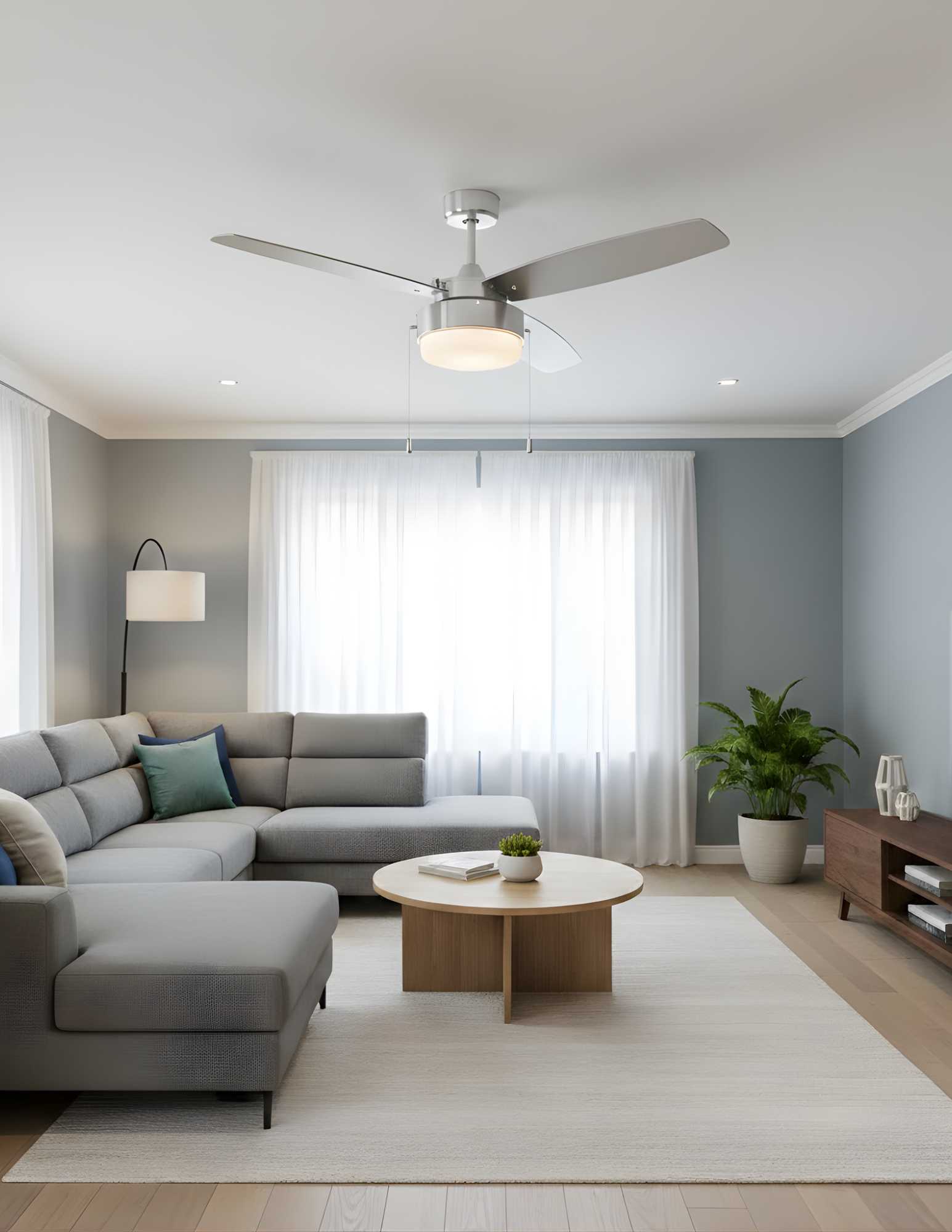 Craftmade Intrepid 52″ Ceiling Fan INT52BNK3  — Brushed Polished Nickel with Silver/Walnut Blades