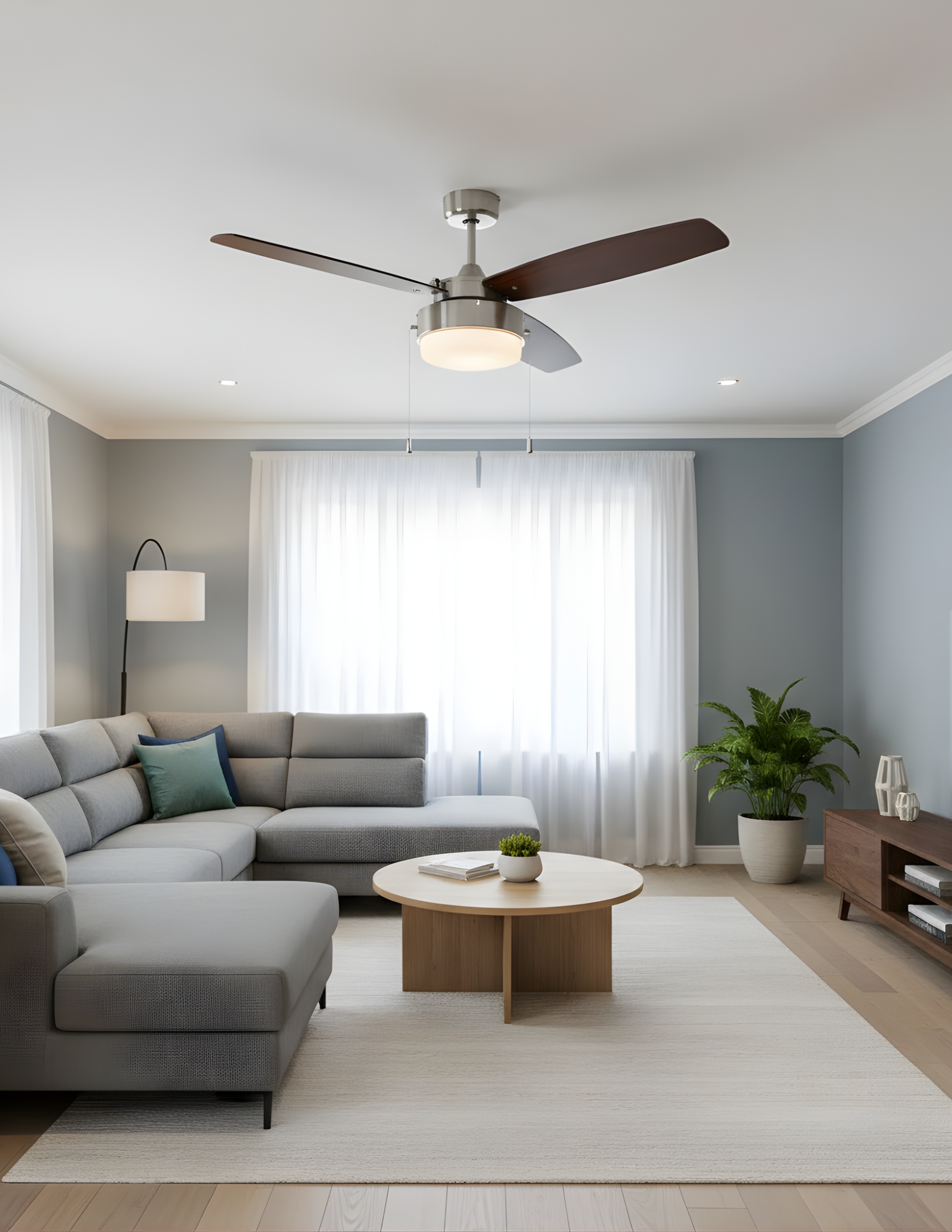 Craftmade Intrepid 52″ Ceiling Fan INT52BNK3  — Brushed Polished Nickel with Silver/Walnut Blades