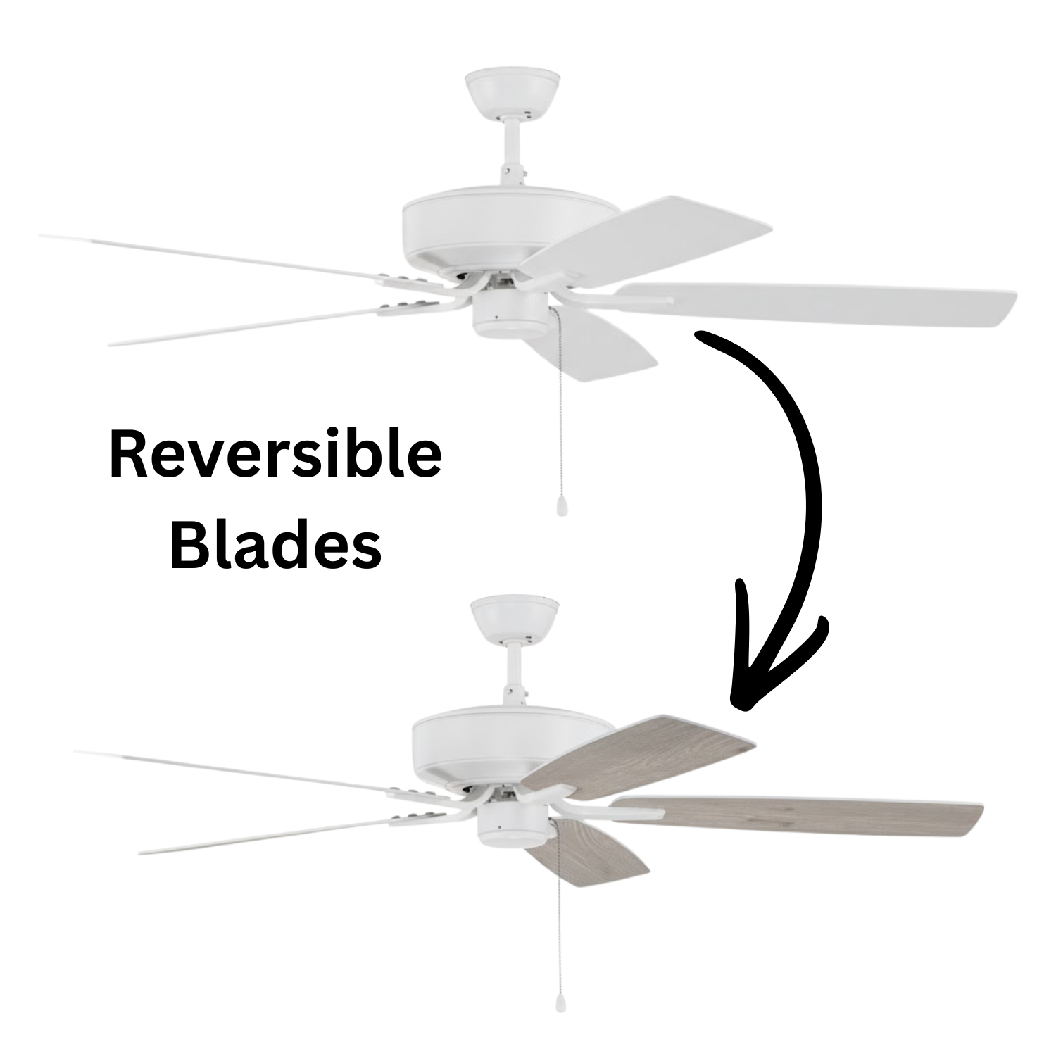 Craftmade Pro Plus 52″ Ceiling Fan P52W5-52WWOK – White with Reversible White/Washed Oak Blades
