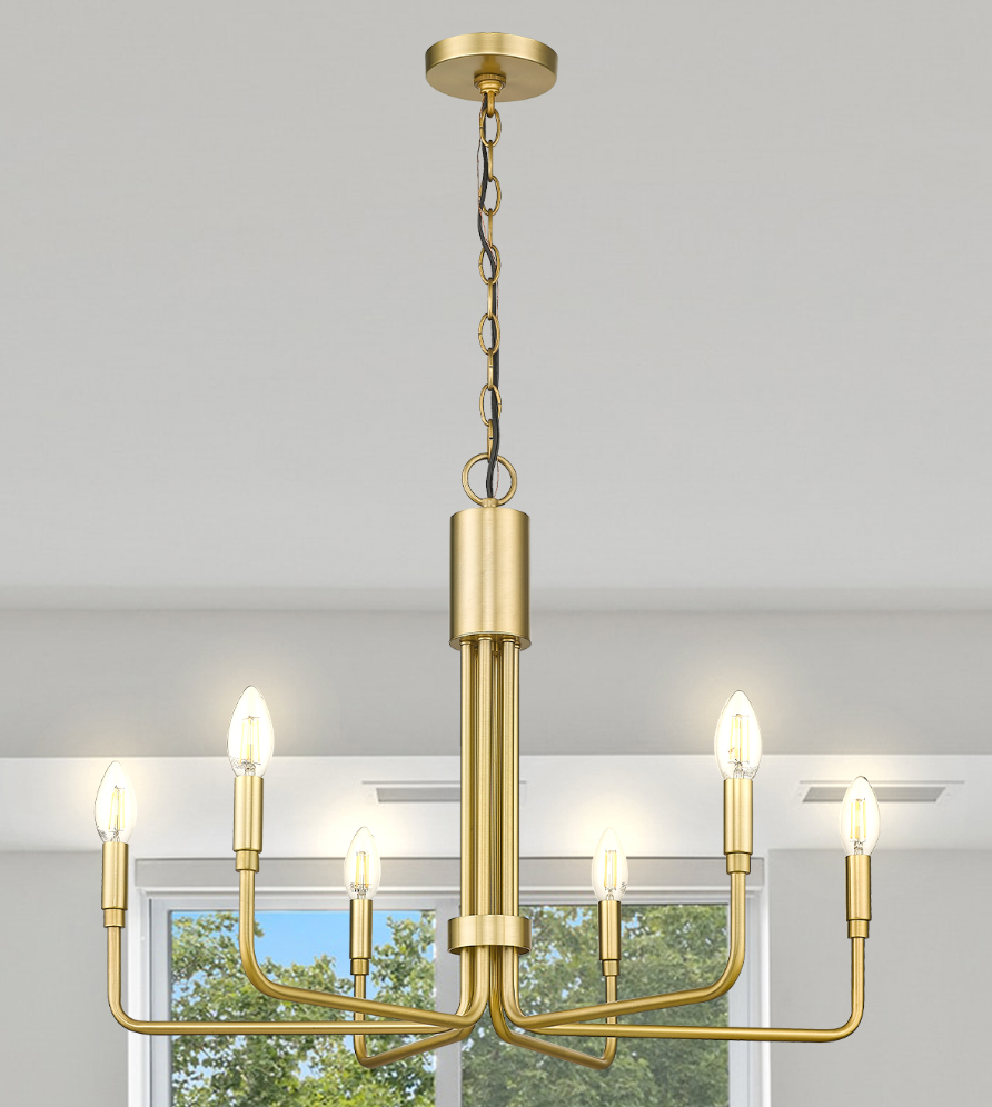 Alph 6-Light Modern Candle Style Flat Bottom Chandelier, Champagne Gold