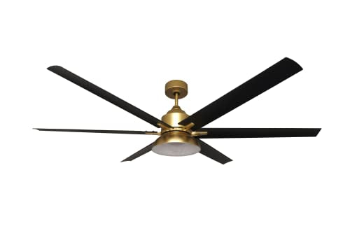 HOMEnhancements 72" Black or Gold Ceiling Fan with Light LED Outdoor Ceiling Fans for Patios with Light and 6 Matte Black Blades Modern Fans for Garage Bedroom Living Room