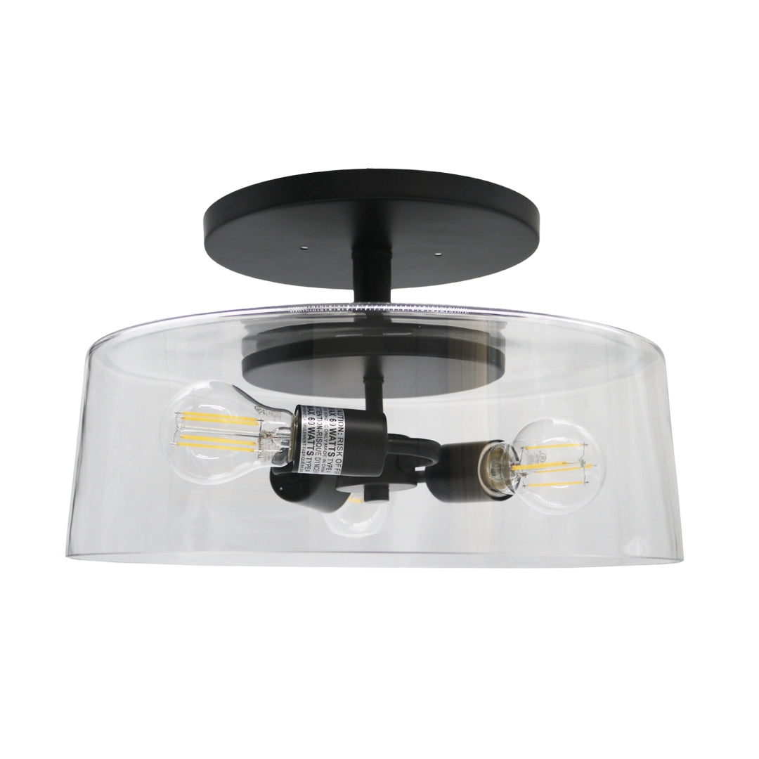 3-Light 15" Clear Glass Semi-Flush Entry - MB