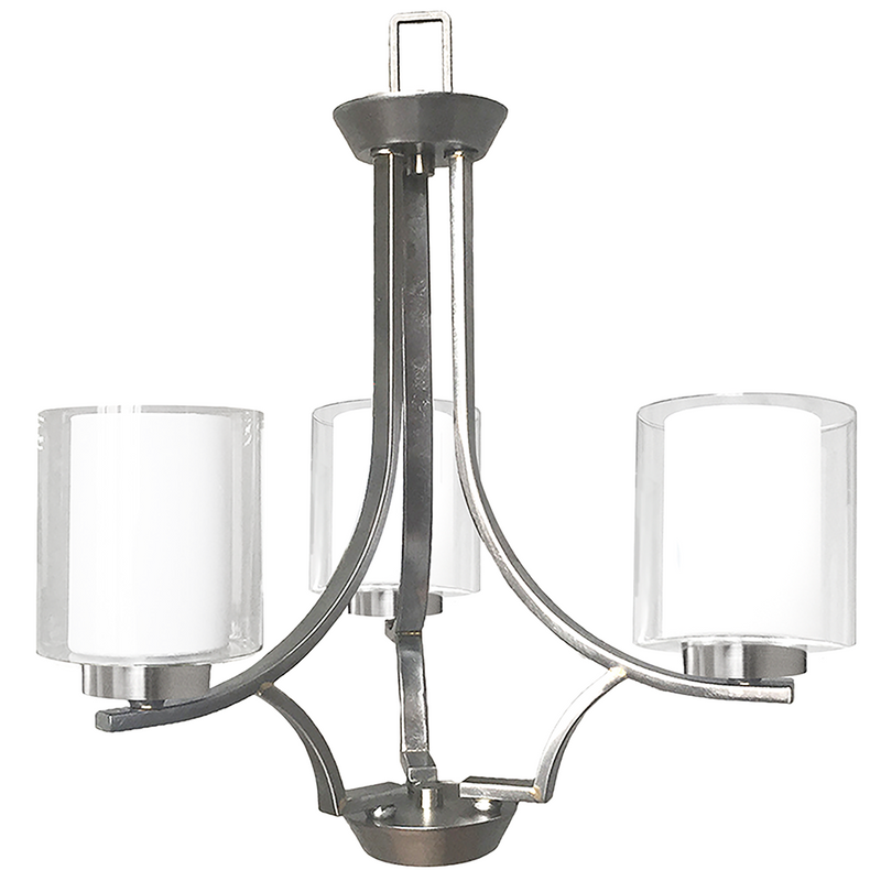 3-Light Chandelier - Brushed Nickel- Clear and White Glass