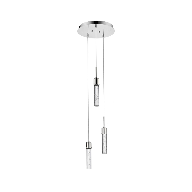 3 light bubble glass cylinder pendant light nickel