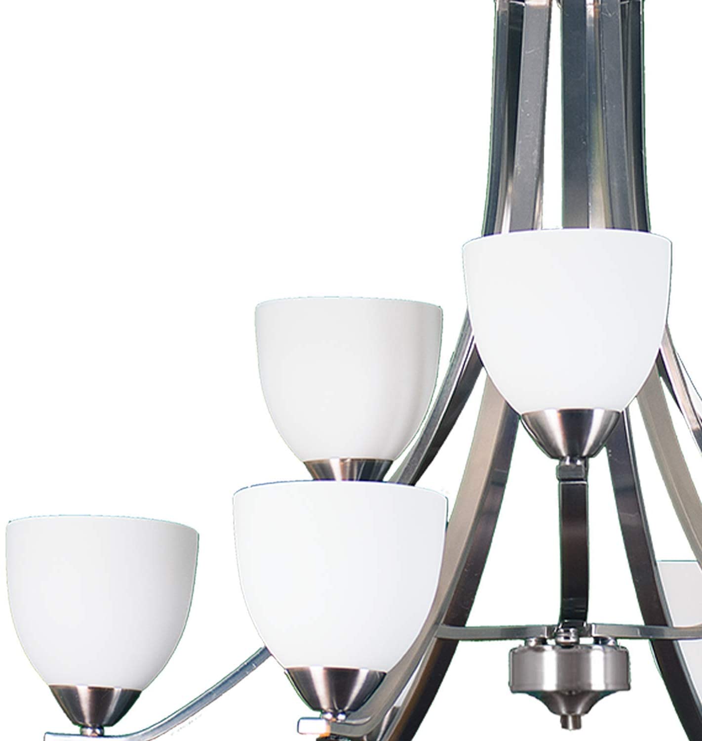 9-Light Chandelier Finish: Brushed Nickel with White Glass