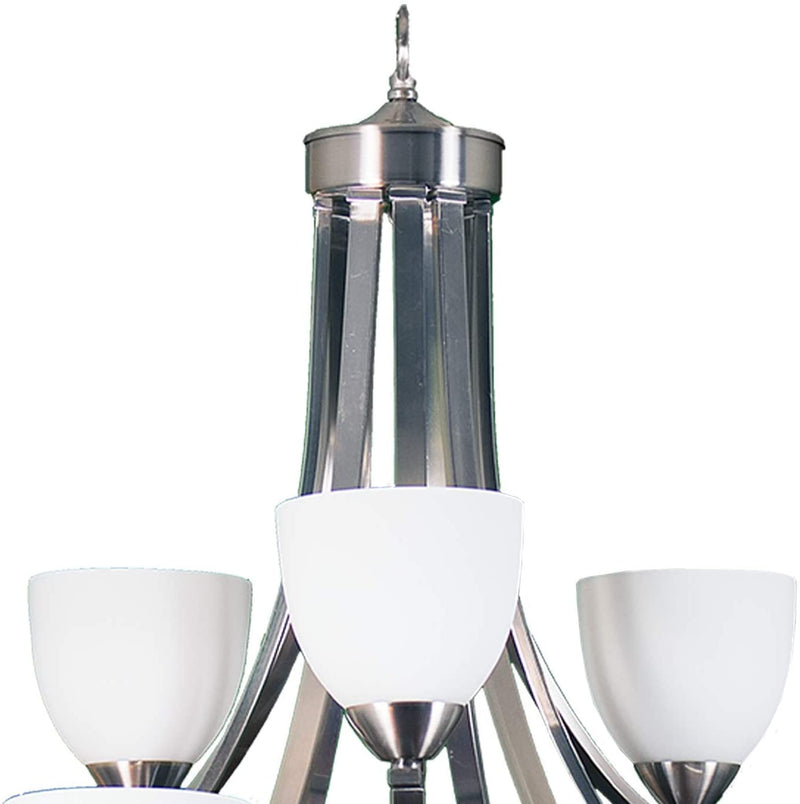 9-Light Chandelier Finish: Brushed Nickel with White Glass