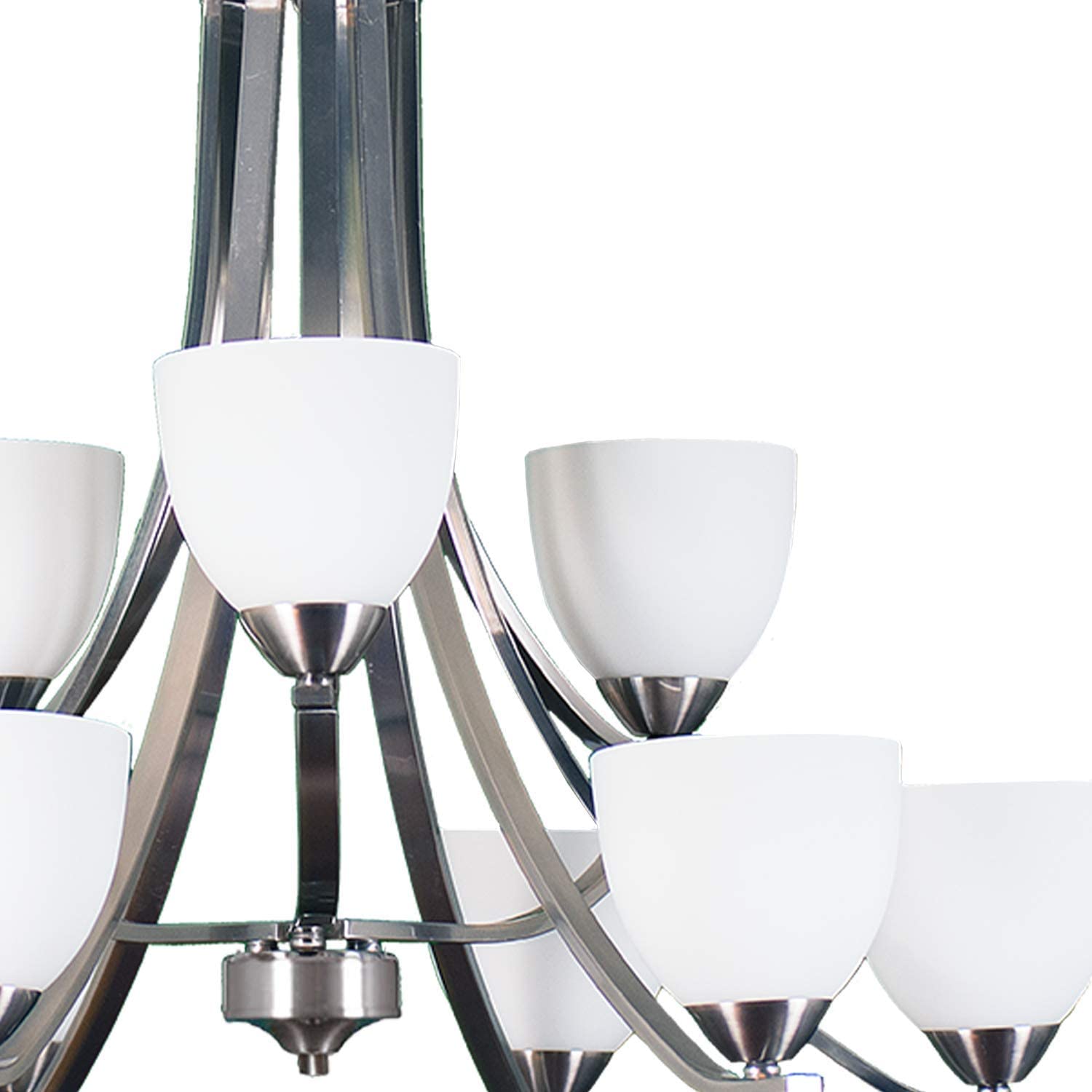 9-Light Chandelier Finish: Brushed Nickel with White Glass