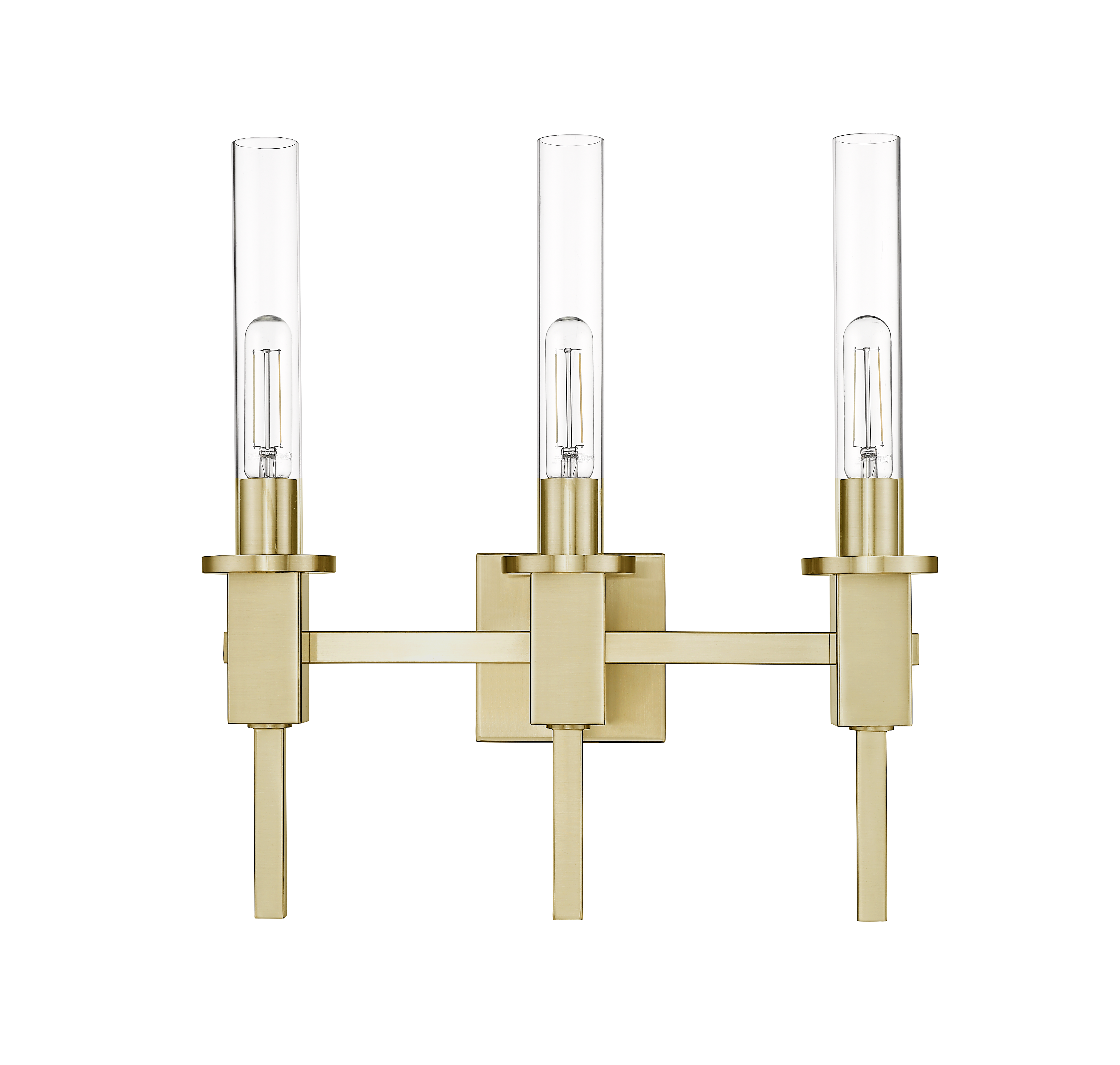 3 light modern glass tube wall sconce gold