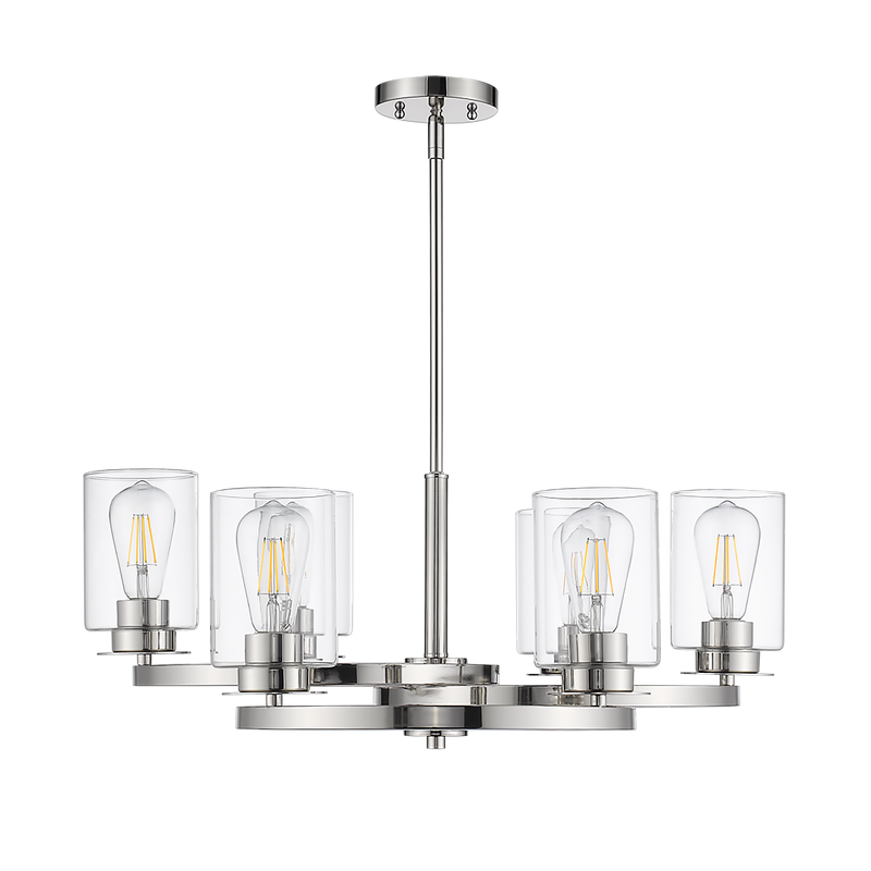 6 light Modern polished nickel glass chandelier
