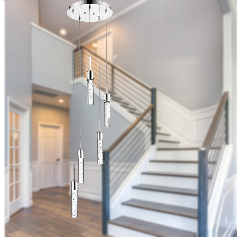 5 light bubble glass cylinder pendant light nickel staircase