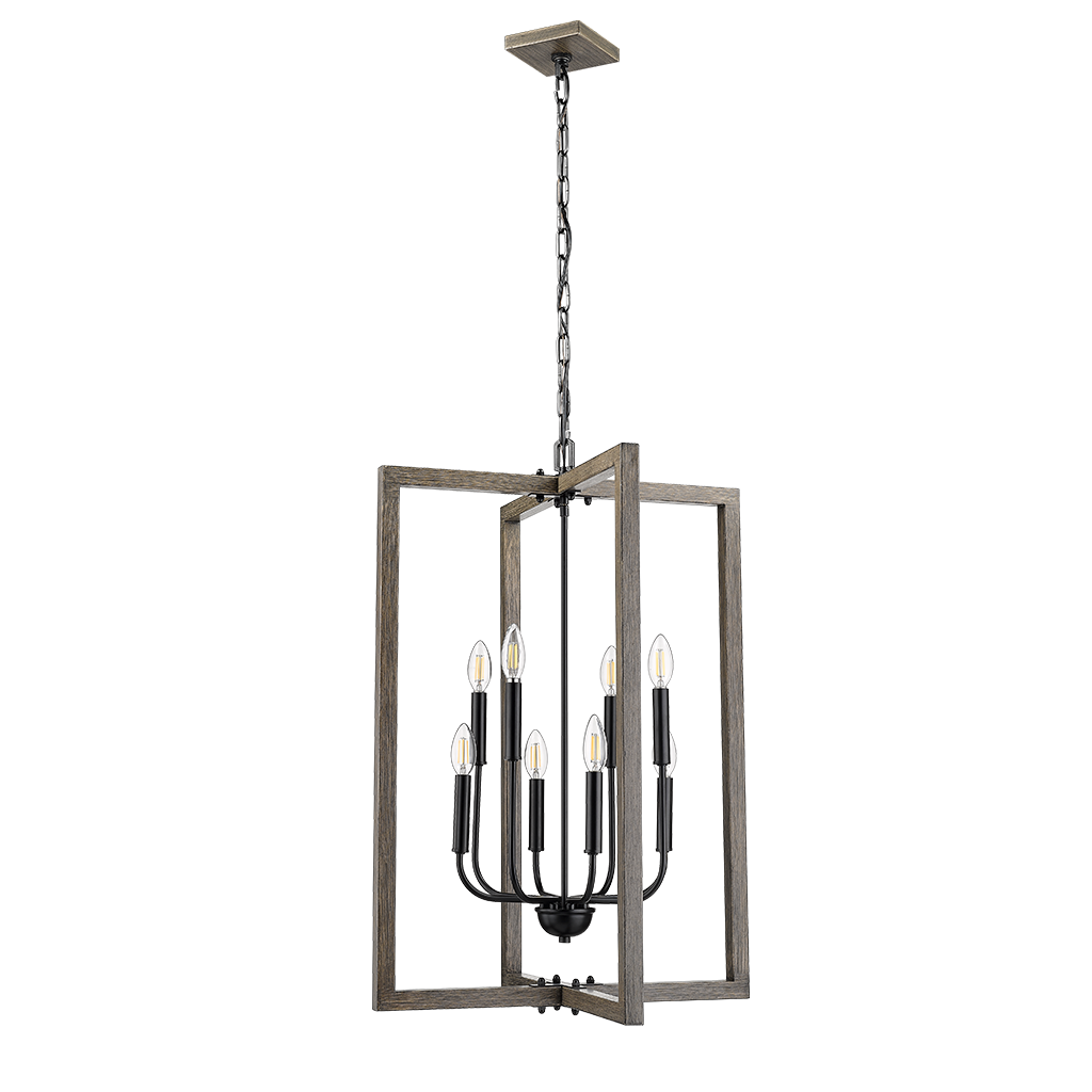 8 light modern lantern pendant light wood black