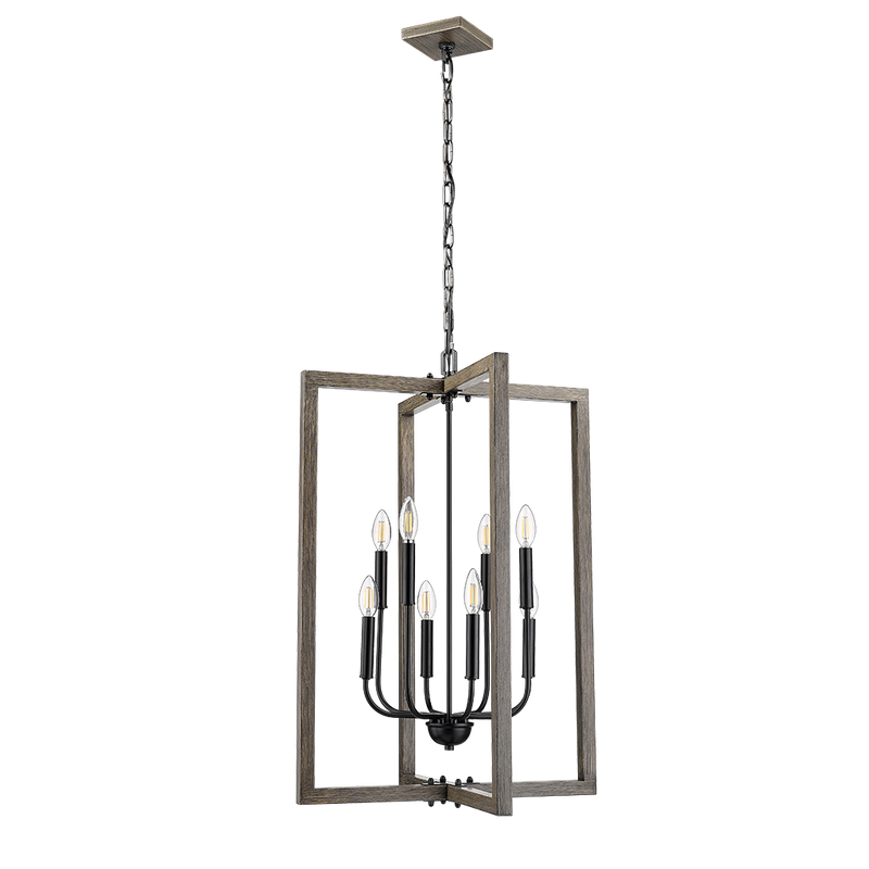 8 light modern lantern pendant light wood black