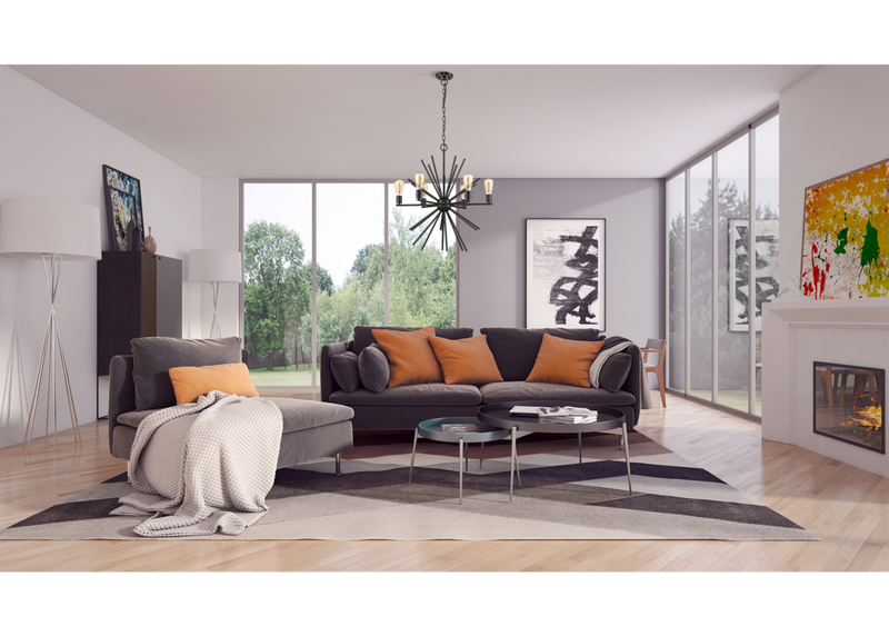 24" 6-Light Black Starburst & Sputnik Chandelier living room